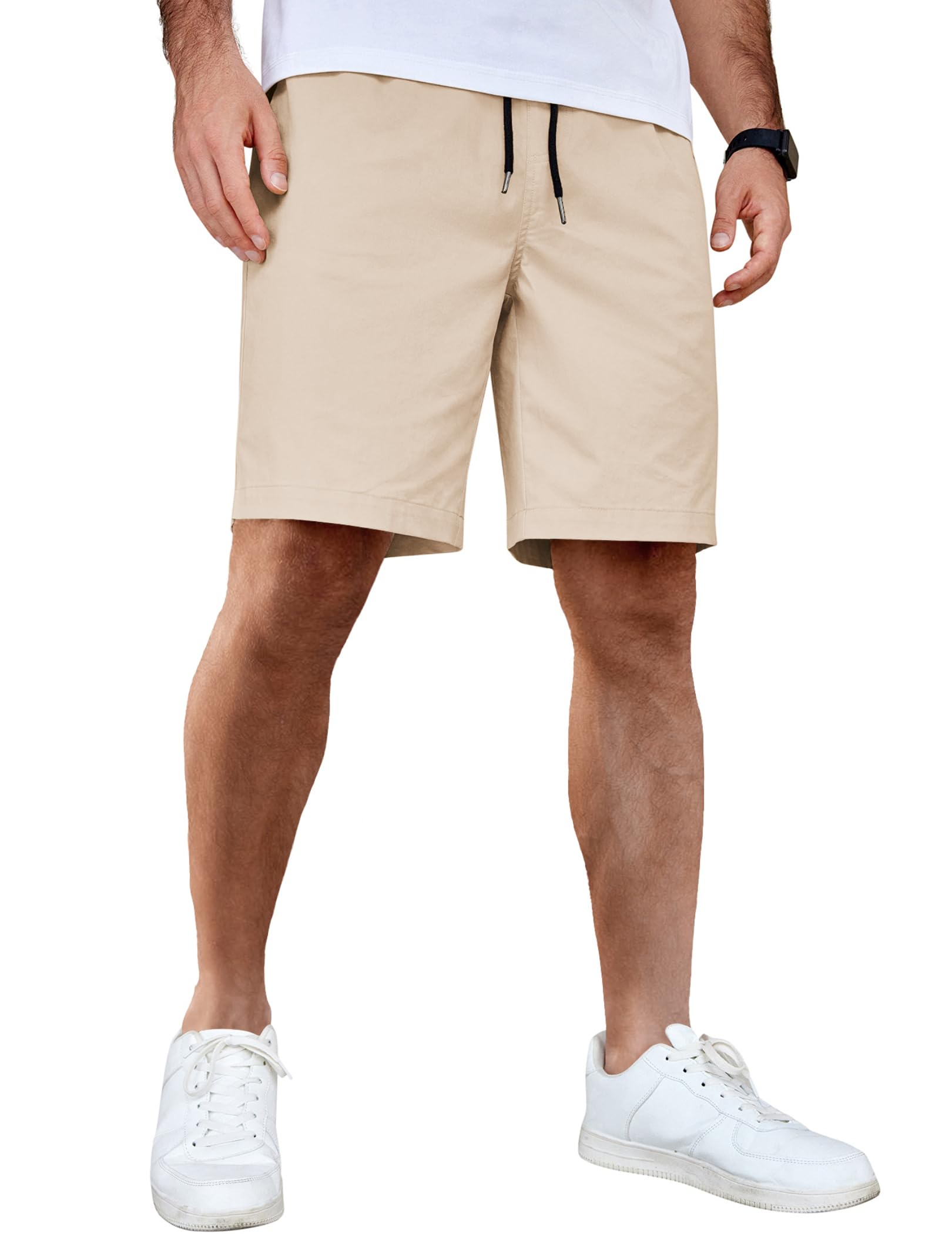 COOFANDY Men's Casual Shorts Cotton Elastic Waist Drawstring Shorts Lightweight Summer Beach Shorts