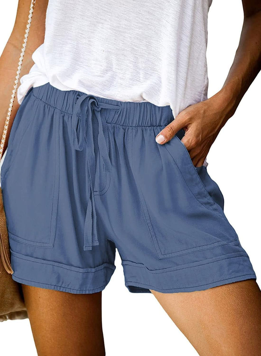 Wielsscca Womens Drawstring Shorts Summer Elastic Waist Casual Lightweight with Pockets