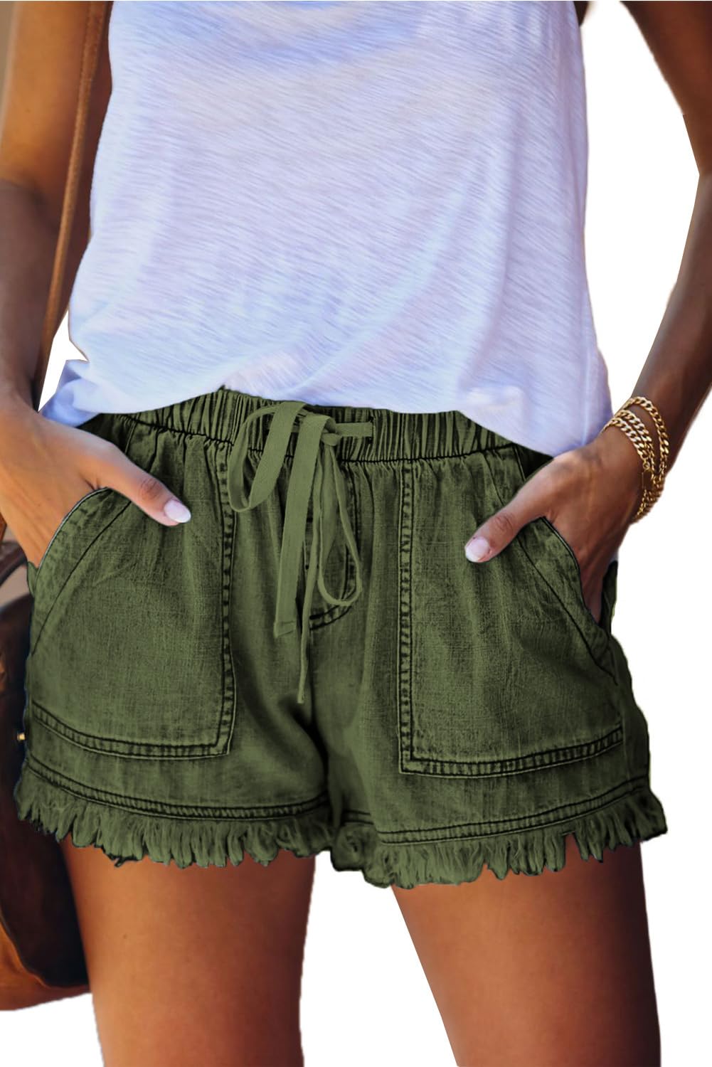 YOCUR Womens Lightweight Shorts Casual Baggy Trendy Hot Pants Elastic Waist Drawstring Comfy Shorts