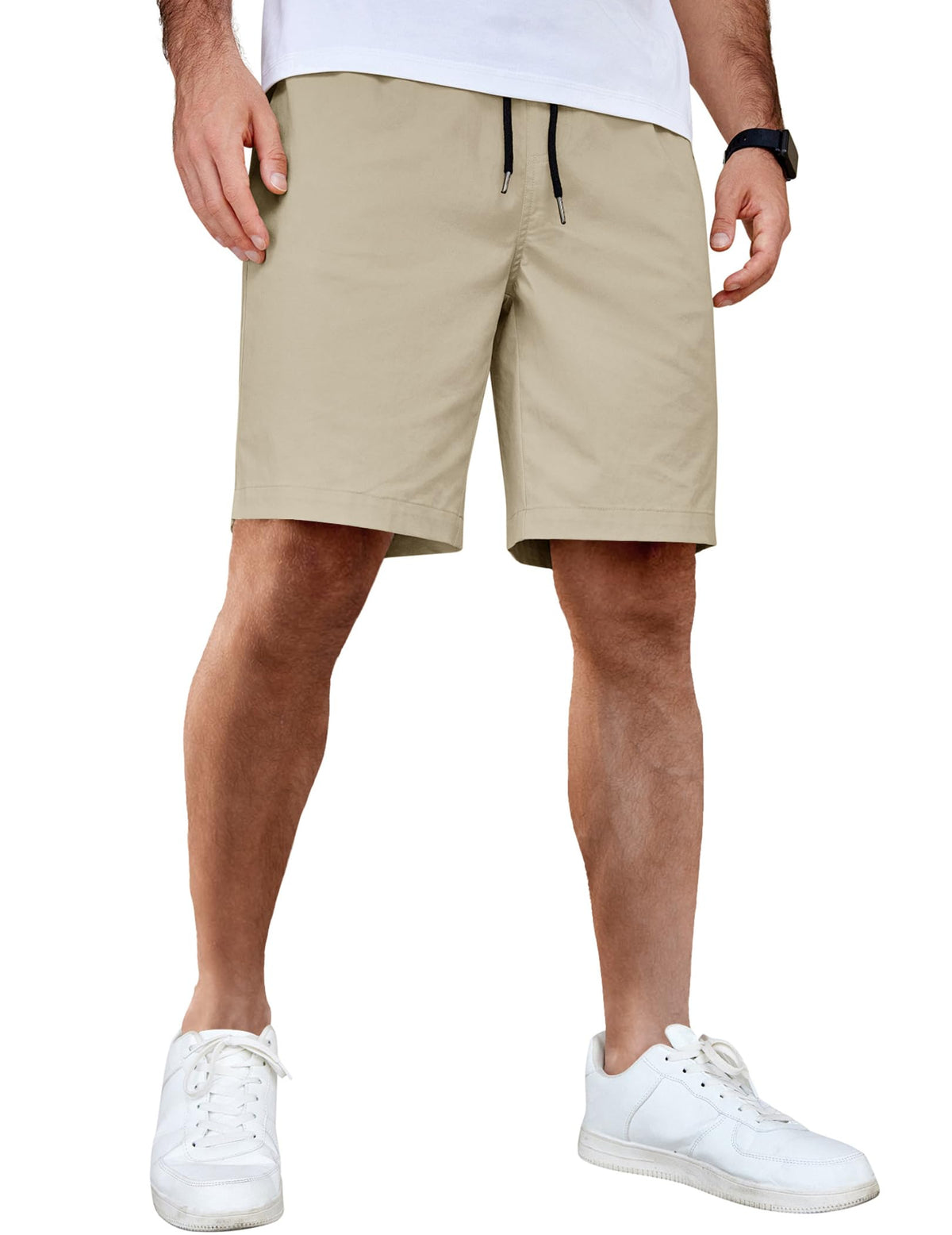 COOFANDY Men's Casual Shorts Cotton Elastic Waist Drawstring Shorts Lightweight Summer Beach Shorts