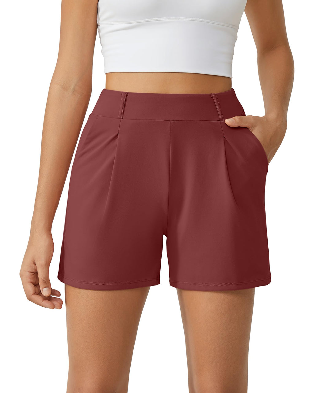 G4Free EverGoing Dressy Casual Shorts for Women 4" High Waisted Summer Lounge Pleated Shorts with Pockets