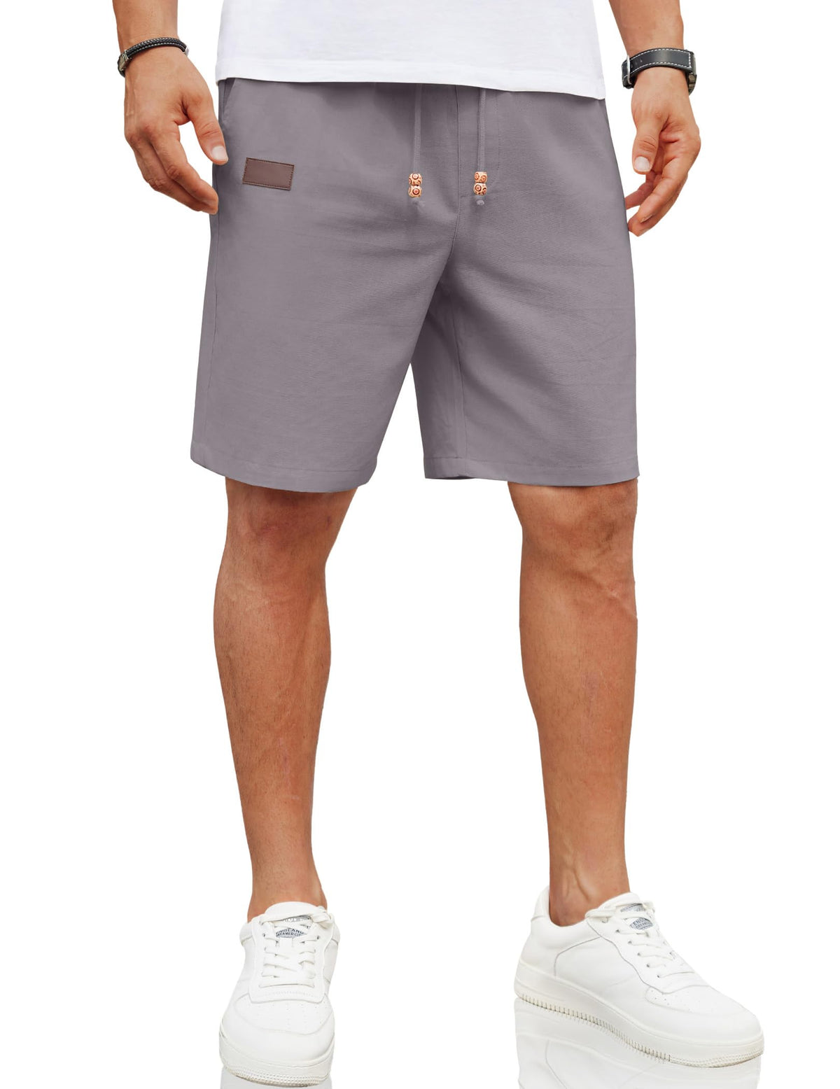 COOFANDY Mens Casual Linen Shorts Elastic Waist Drawstring Loose Fit Summer Beach Vacation Shorts with Pockets