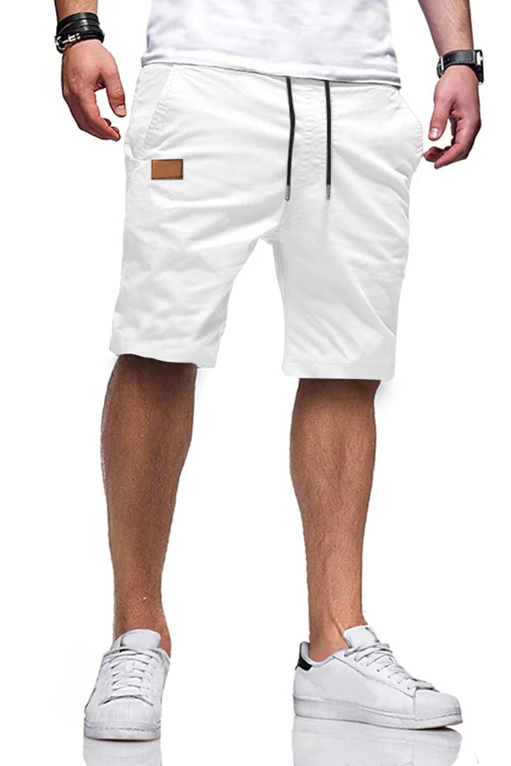 JMIERR Mens Cotton Stretch Shorts Casual Drawstring Twill Chino Shorts | Drawstring Waist, Phone Pockets, Golf, Summer Beach Cruise Outfits, Machine Wash