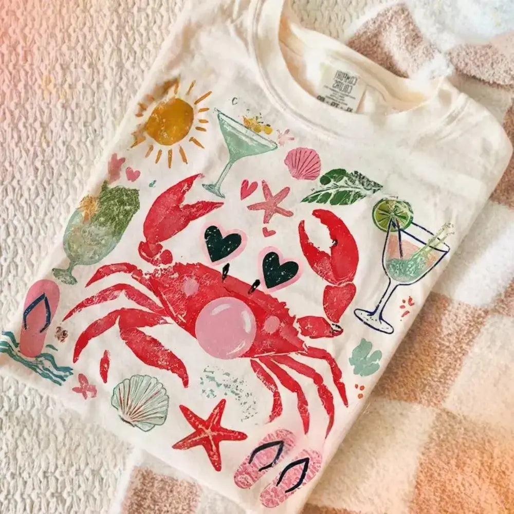Comfort Colors Crab Blowing Bubble T-shirt, Coastal Nautical Shirt Summer Trending Gift For Her Womenswear Cotton Top