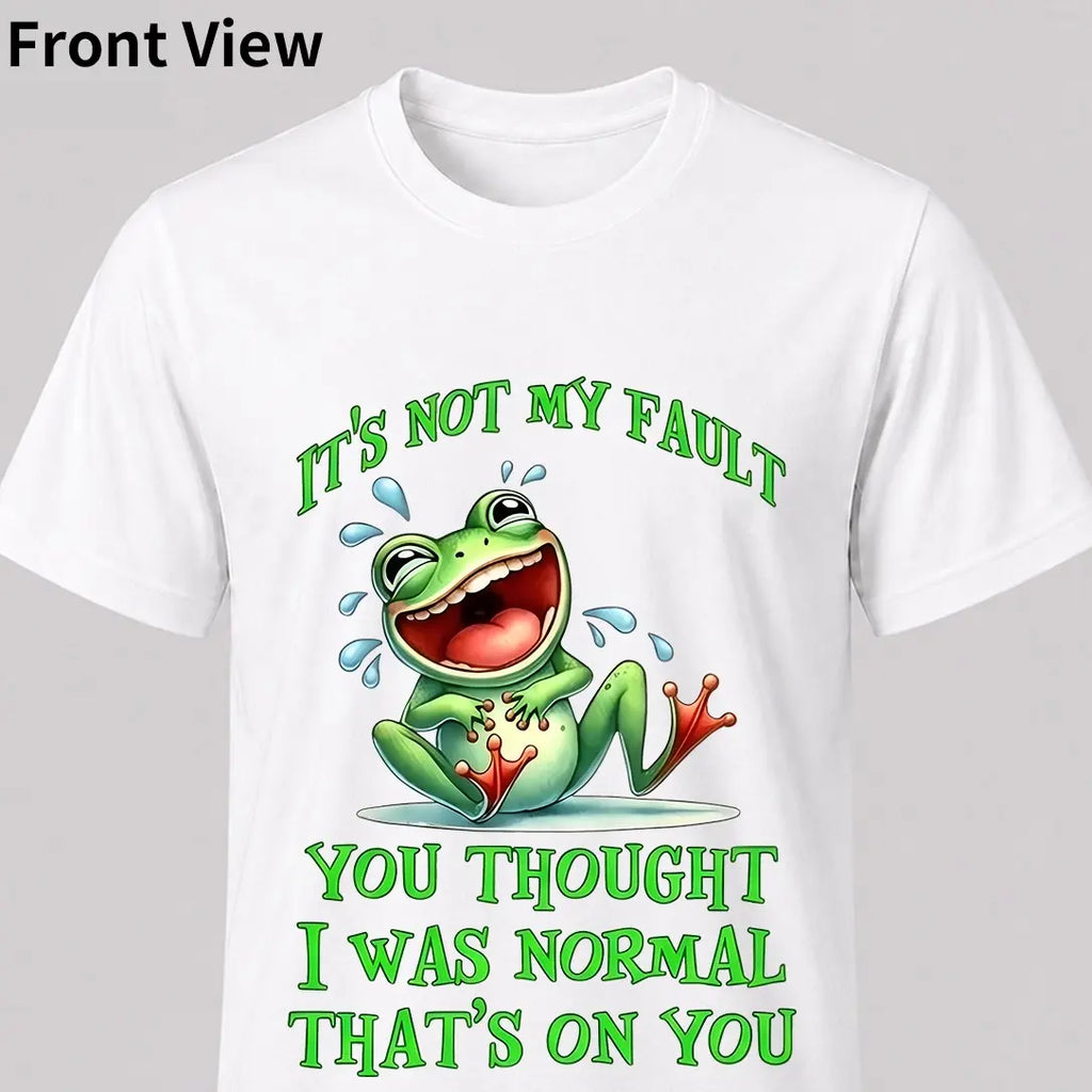 Funny Frog T-Shirt for Men & Women - "It'S Not My Fault You Thought I Was Normal" Slogan with Smiling Green Frog & Poison Dart Design,  Soft Crewneck Retro Graphic Tee, Casual Regular Fit Black Shirt with Vibrant Green Print