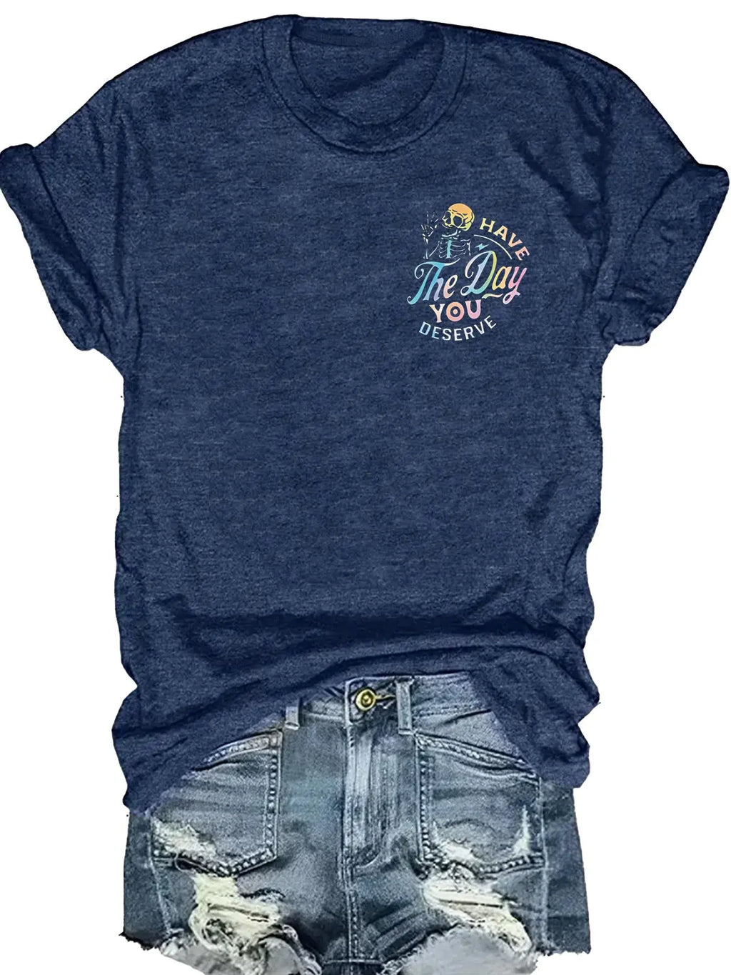 Women's Casual Everyday Fitted Graphic Letter Print Round Neck Short Sleeve T-Shirt, Spring Summer Streetwear Fashion Tee, Fun Skull Pattern, Inspirational Gradient Design, Womenswear