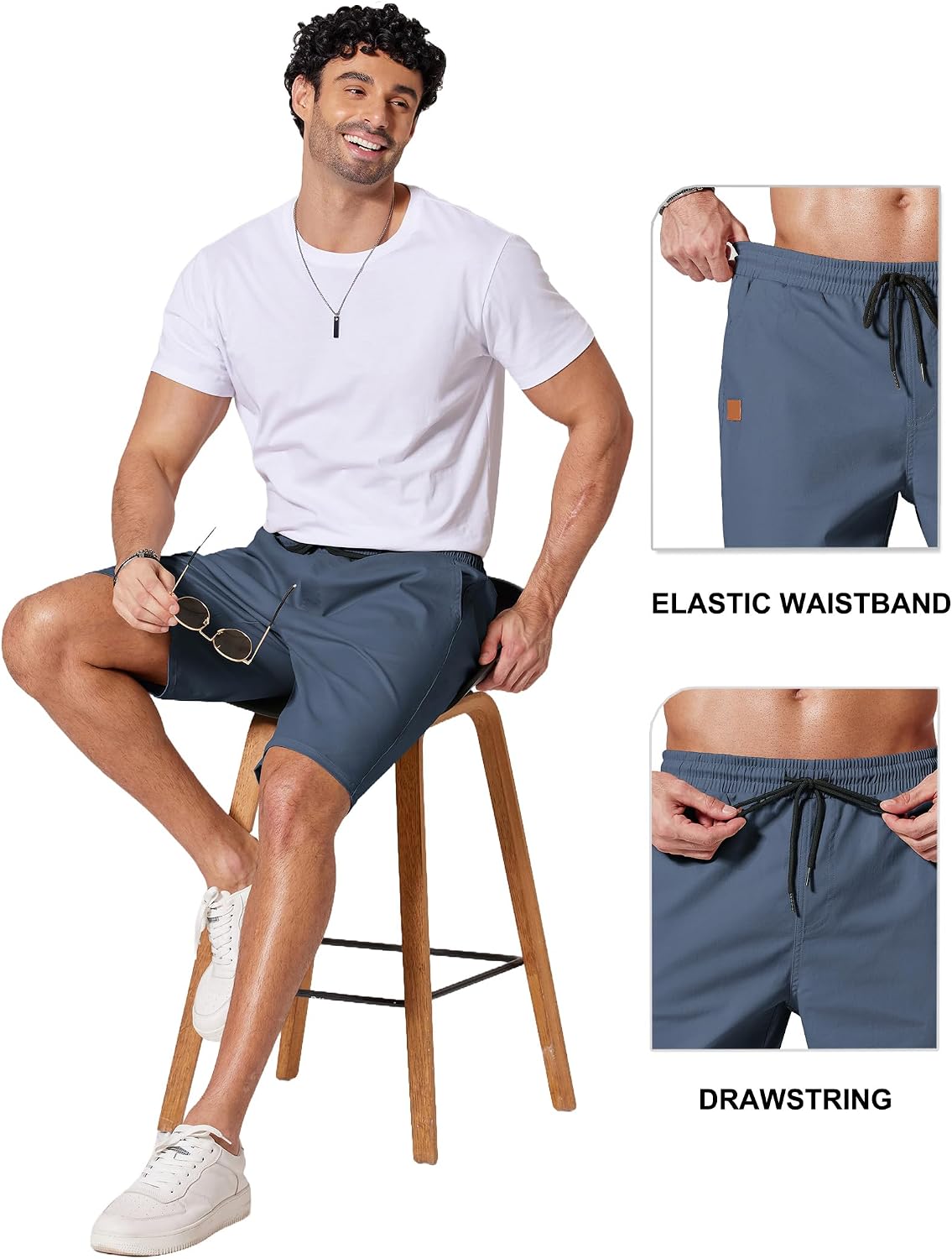 COOFANDY Mens Casual Shorts 9" Chino Cotton Shorts Summer Beach Drawstring Shorts with Pockets