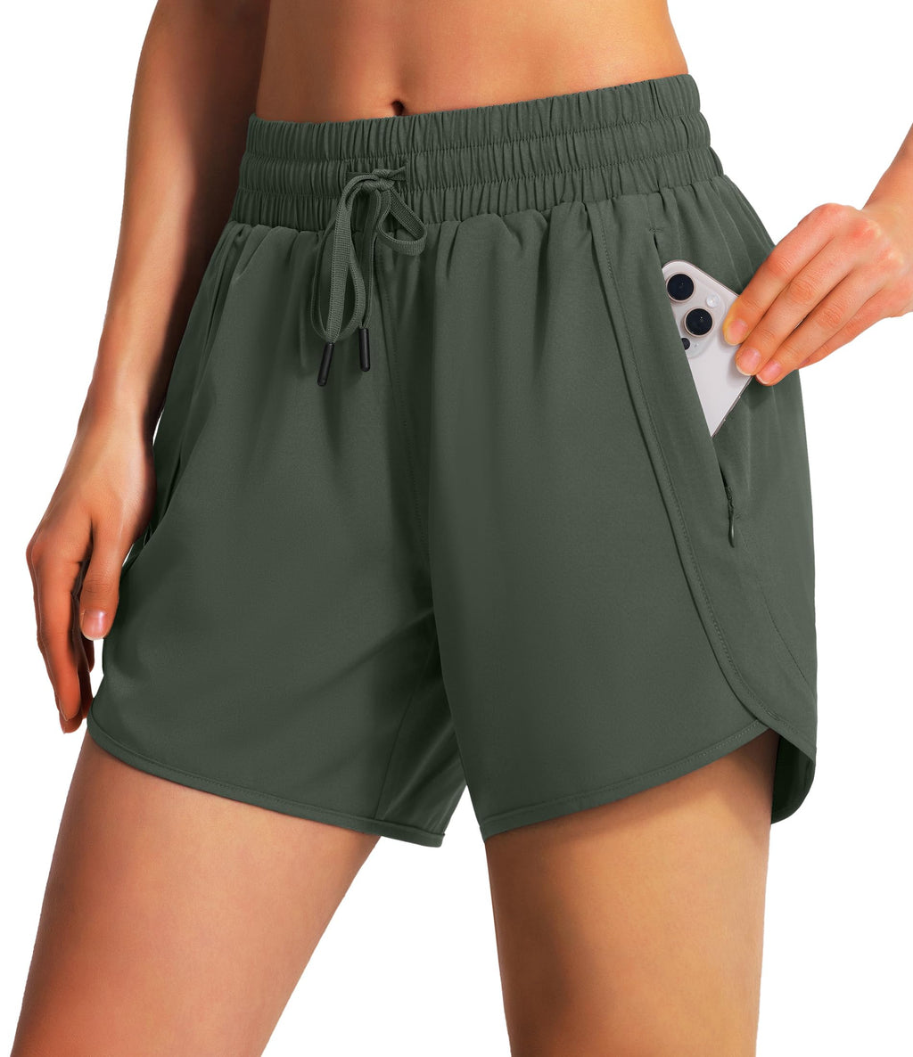 Ksmien Women's 5"/ 7" Athletic Running Shorts Quick Dry Lightweight Workout Gym Shorts with Zipper Pockets UPF 50+