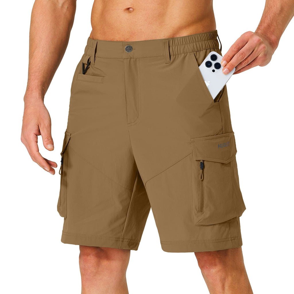 Hugut Men's Hiking Cargo Shorts Quick Dry Lightweight Travel Shorts with Multi Pockets for Fishing Camping Golf