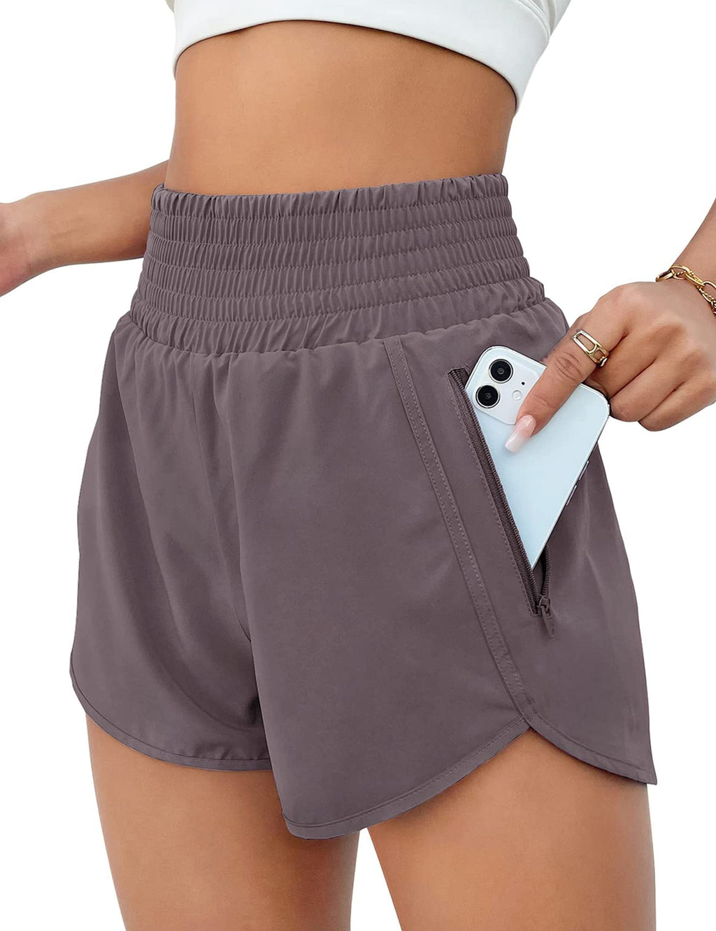 BMJL Women's Athletic Shorts High Waisted Running Short Pocket 2.5" Sporty Shorts Gym Workout Shorts