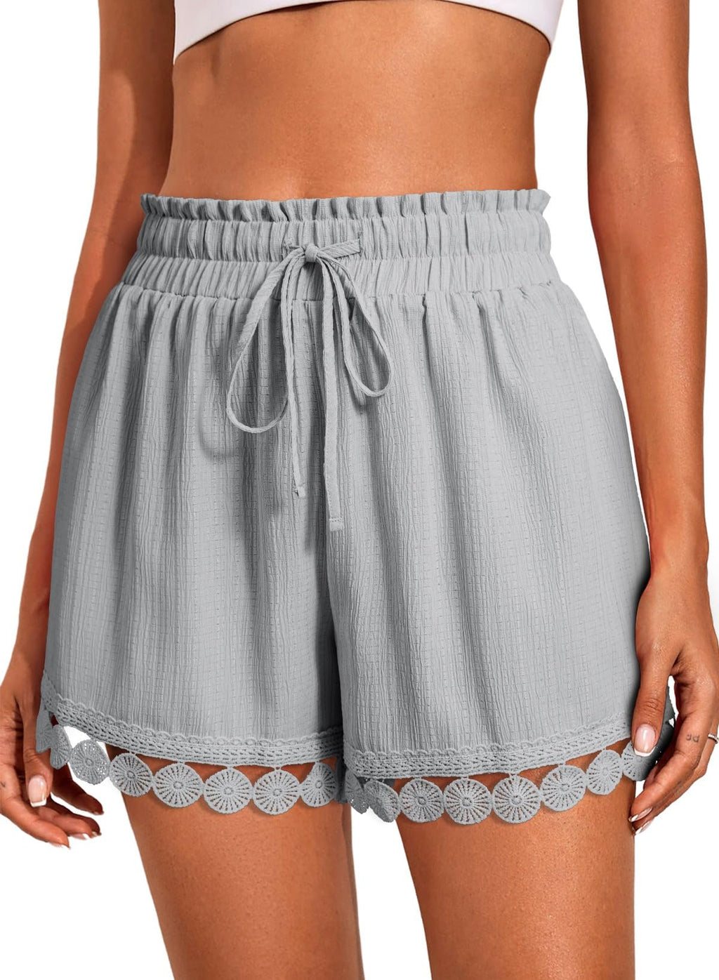 Dokotoo Womens Shorts Summer Casual Loose Elastic Waist Drawstring Lace Boho Beach Cover Up Shorts