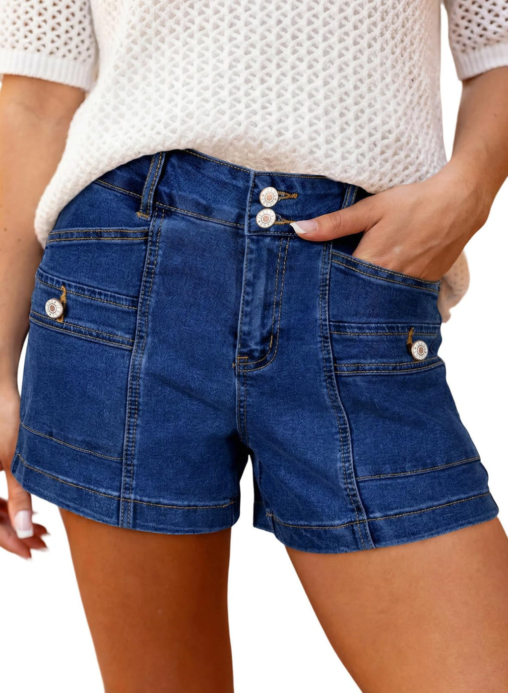 Astylish Women's High Waisted Shorts Jean Stretchy Casual Fashion Trendy Double Button Fly Denim Shorts
