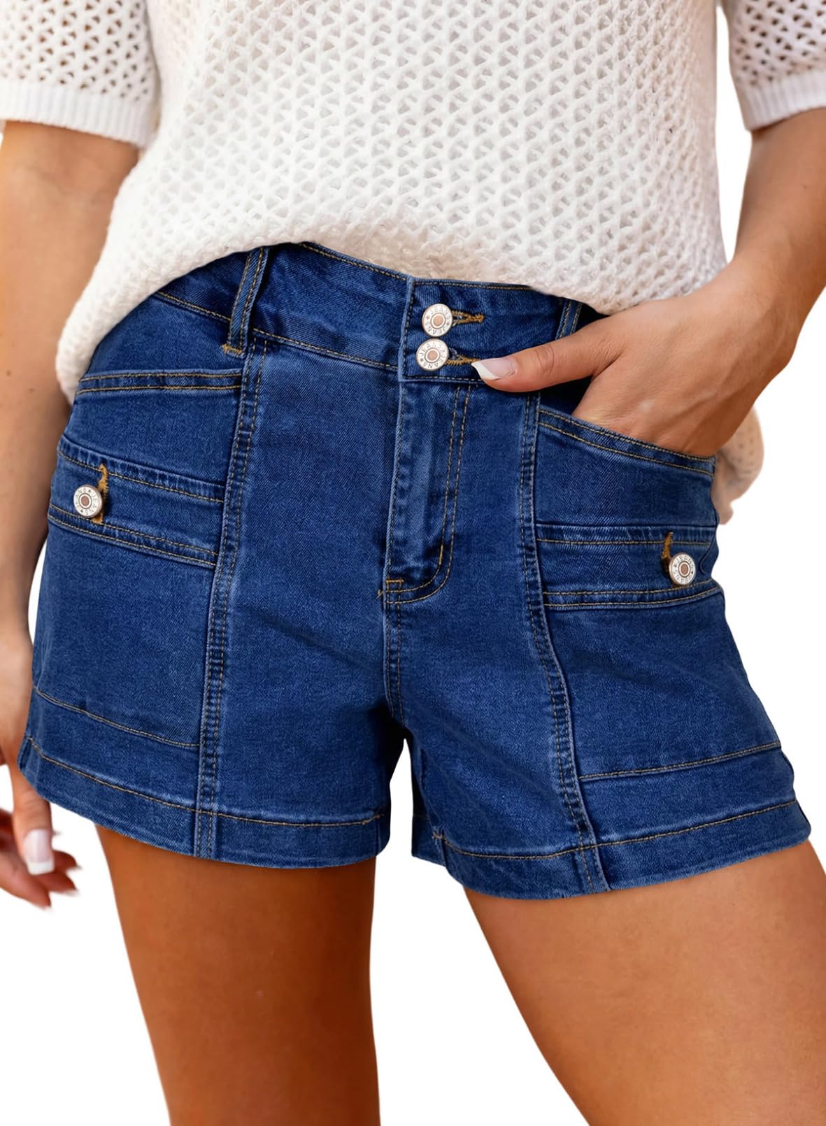 Astylish Women's High Waisted Shorts Jean Stretchy Casual Fashion Trendy Double Button Fly Denim Shorts