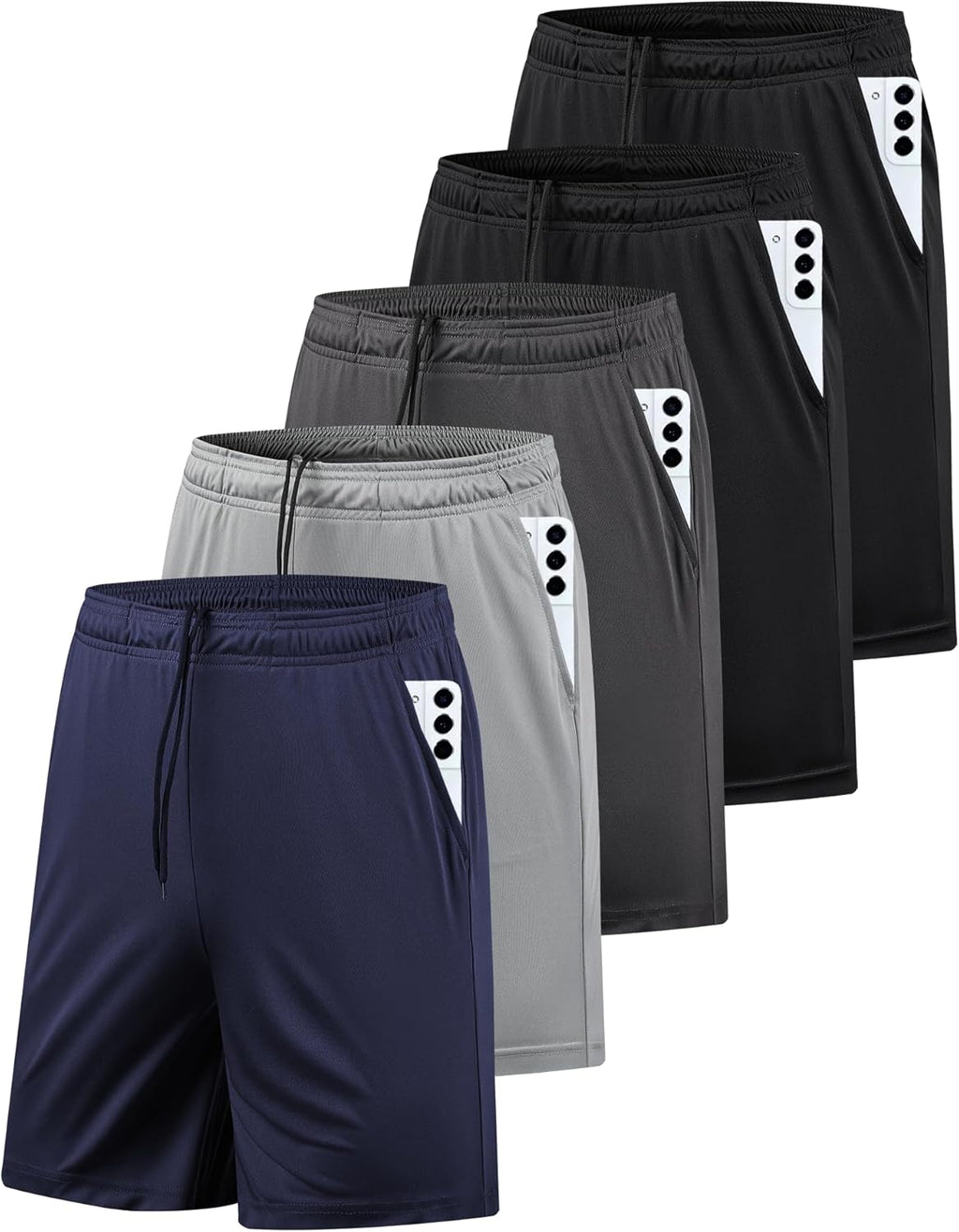 AKAWOOKO 5 Pack Men's Athletic Gym Shorts with Pockets Quick Dry Activewear Workout Running Shorts for Men