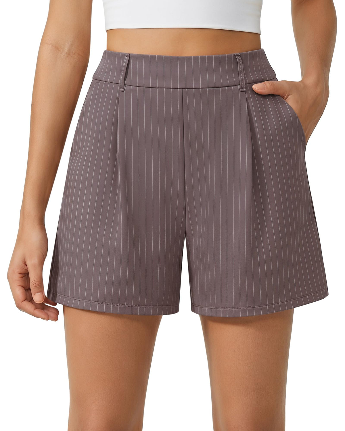 G4Free EverGoing Dressy Casual Shorts for Women 4" High Waisted Summer Lounge Pleated Shorts with Pockets
