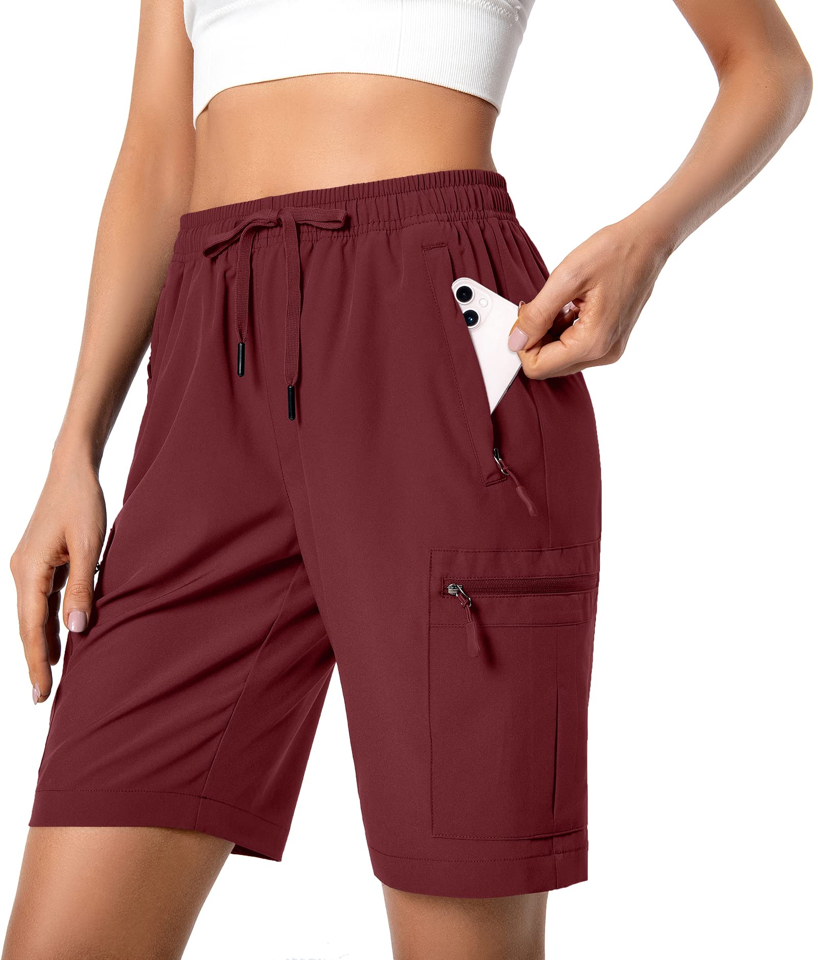 Hugut Women's Lightweight Hiking Cargo Shorts Quick Dry Athletic Shorts Camping Travel Golf Zipper Pockets Water Resistant