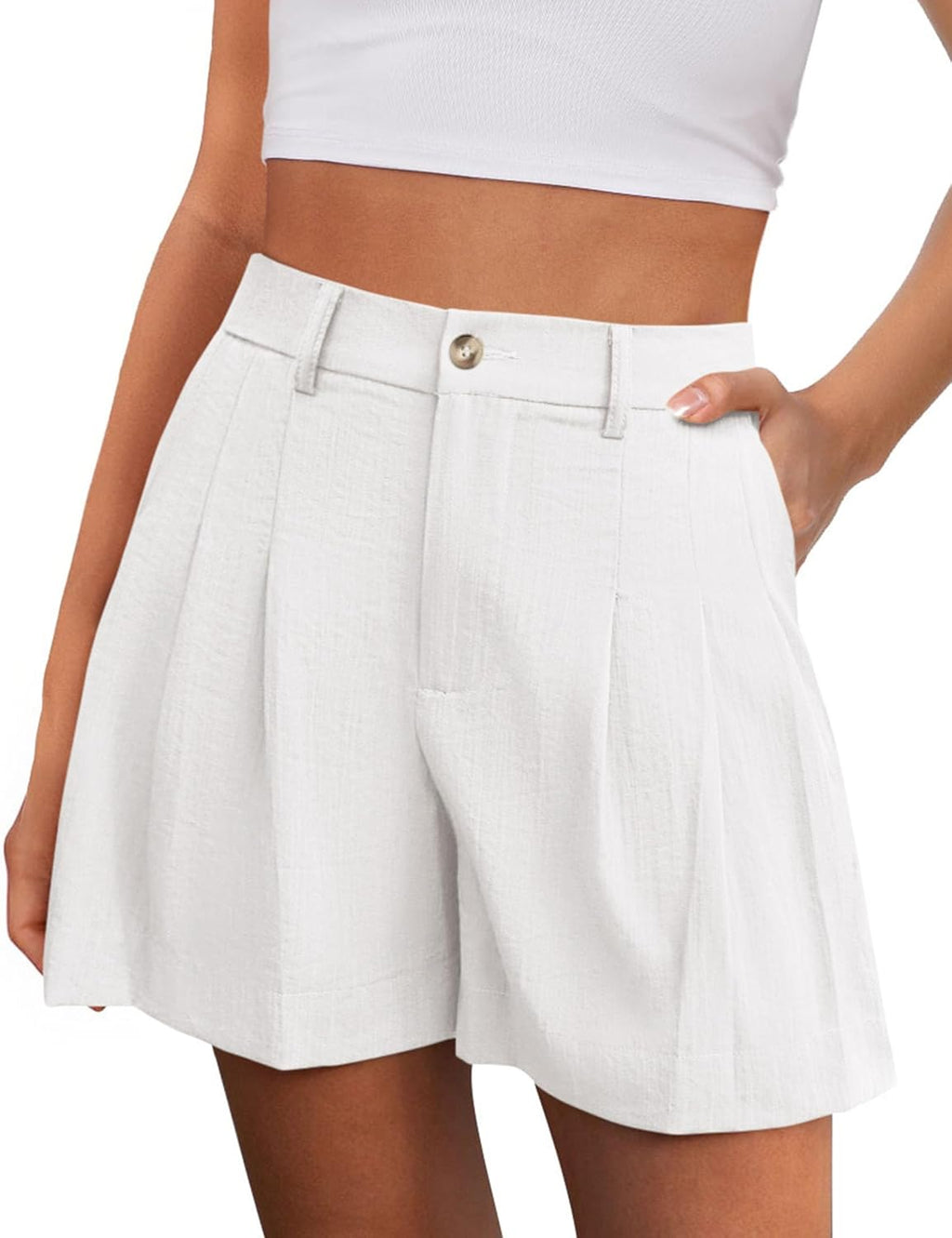 PRETTYGARDEN Womens Shorts Casual 2026 Summer Elastic High Waist Zipper Button Tailored Shorts Pleated Beach Vacation Clothes