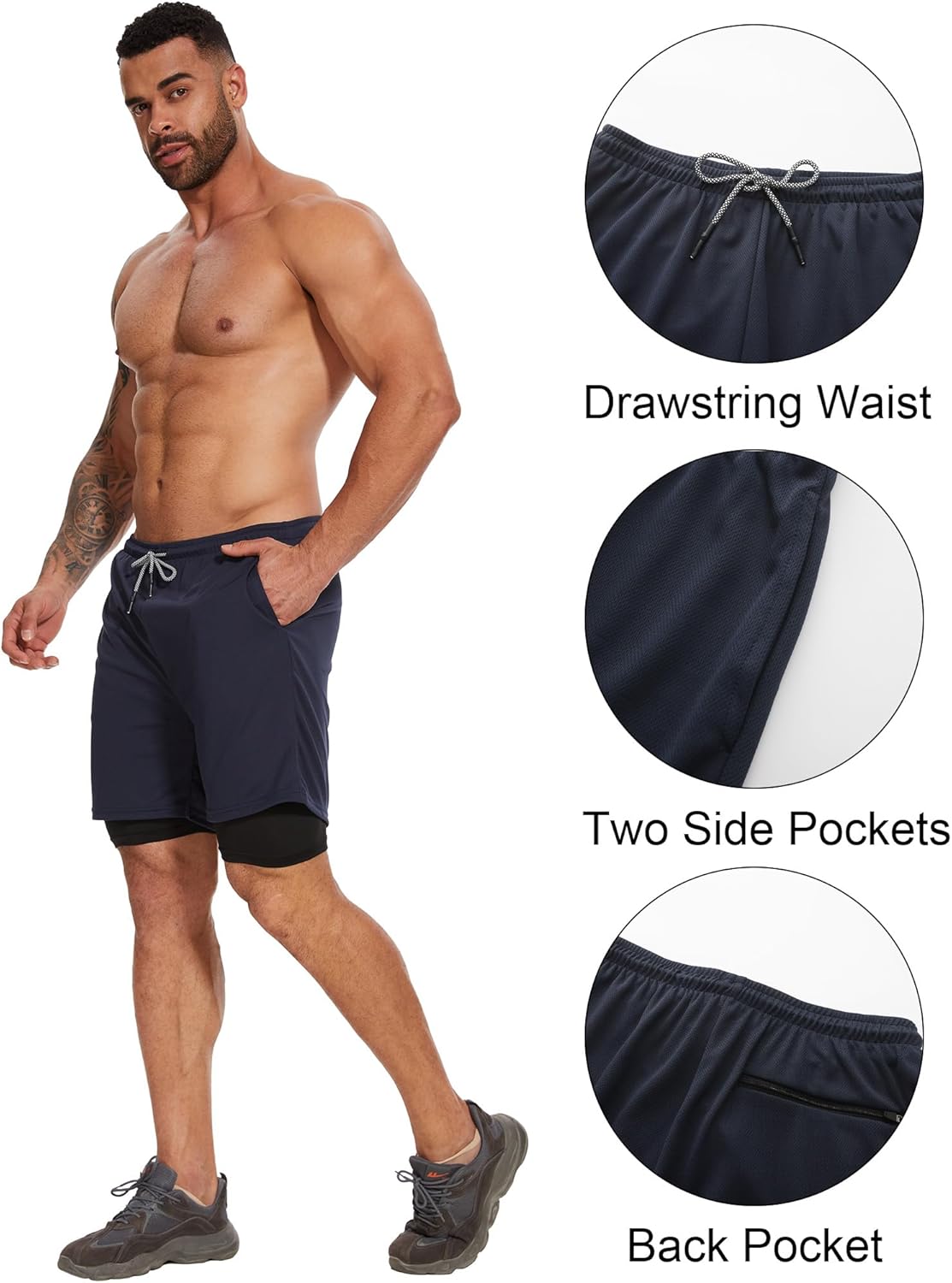 Kinglaman 4 Pack Mens 2 in 1 Running Workout Shorts with Liner, Gym Athletic Quick Dry Sport Shorts with Pockets