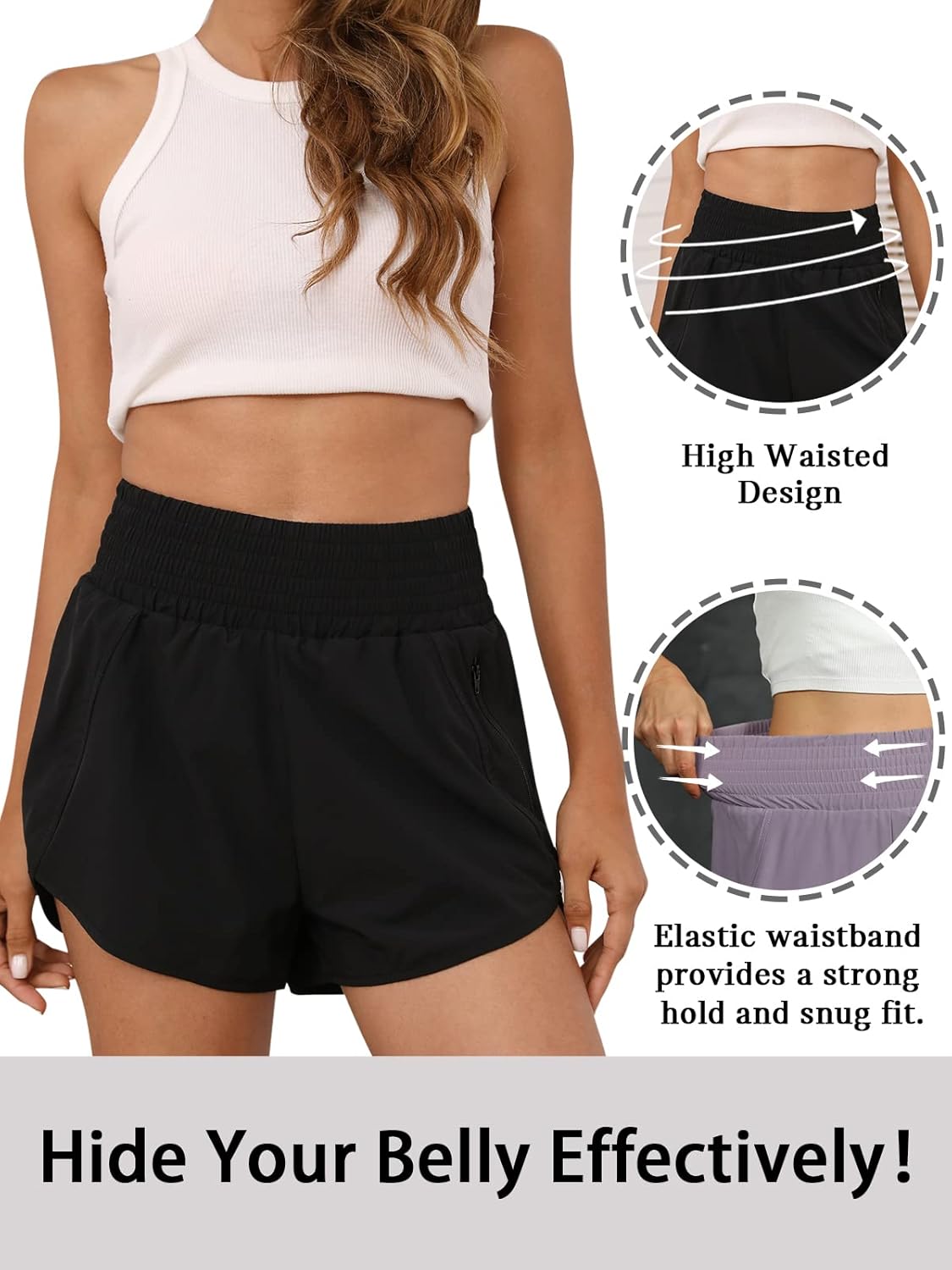 BMJL Women's Athletic Shorts High Waisted Running Short Pocket 2.5" Sporty Shorts Gym Workout Shorts