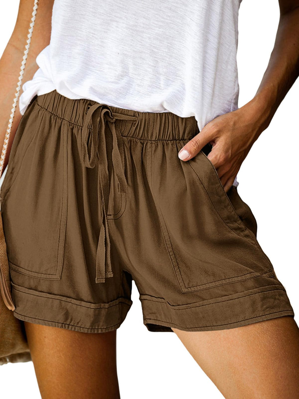 Wielsscca Womens Drawstring Shorts Summer Elastic Waist Casual Lightweight with Pockets