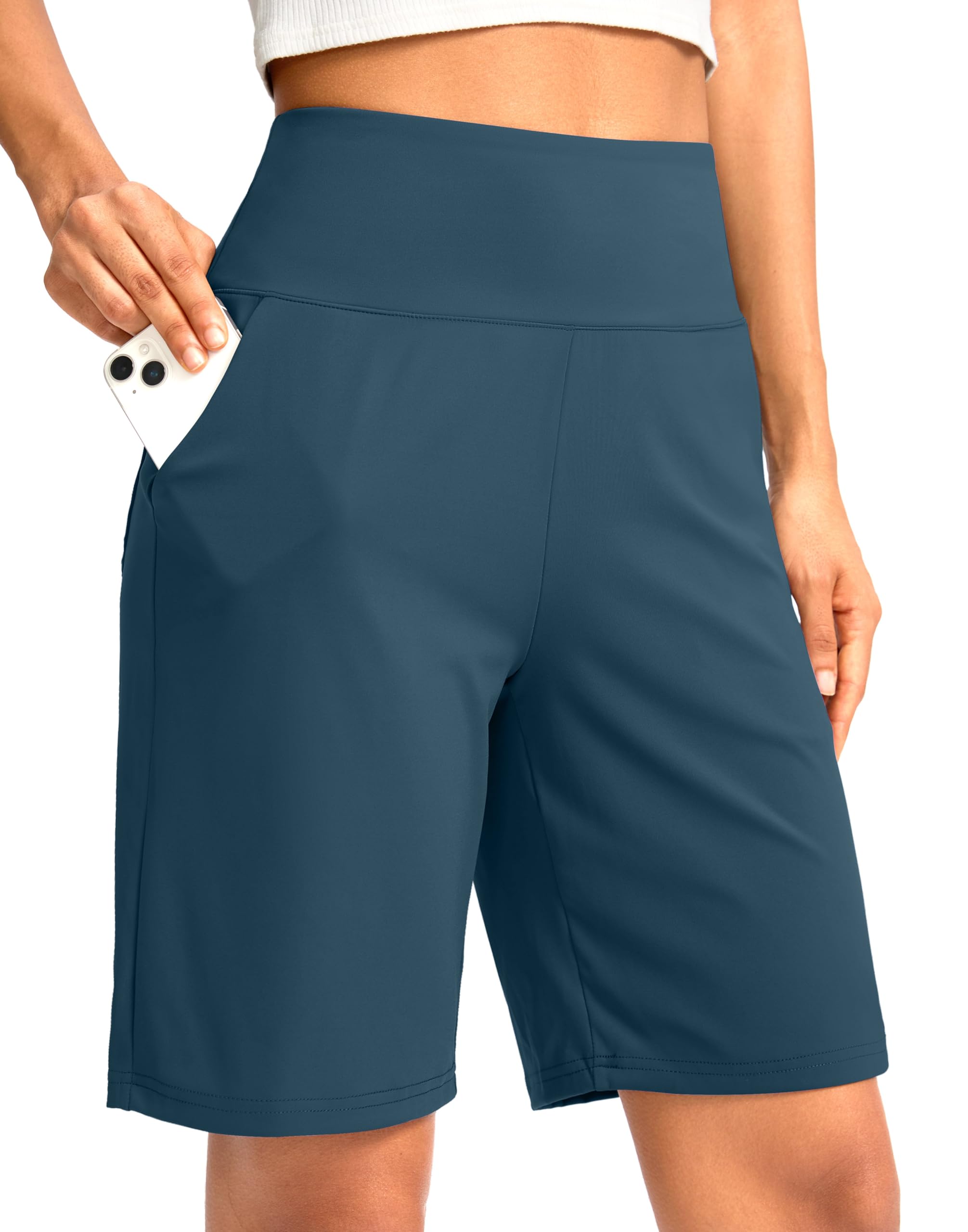 G Gradual Women's Bermuda Long Shorts with Pockets 9"/7"/5" High Waisted Shorts for Women Walking Athletic Workout