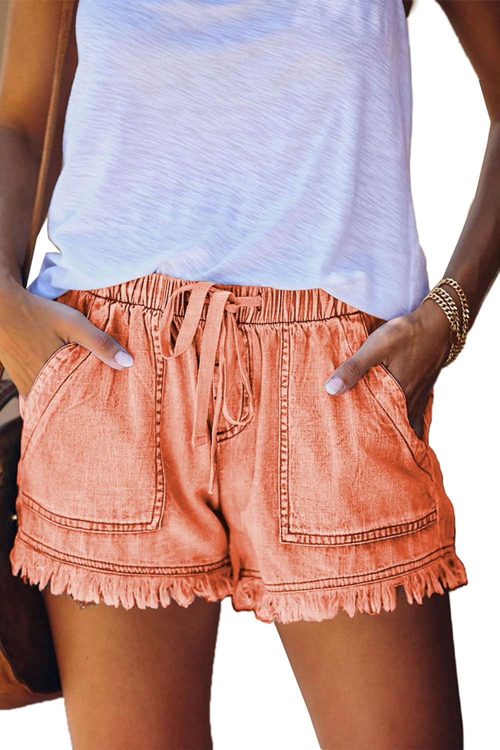 YOCUR Womens Lightweight Shorts Casual Baggy Trendy Hot Pants Elastic Waist Drawstring Comfy Shorts