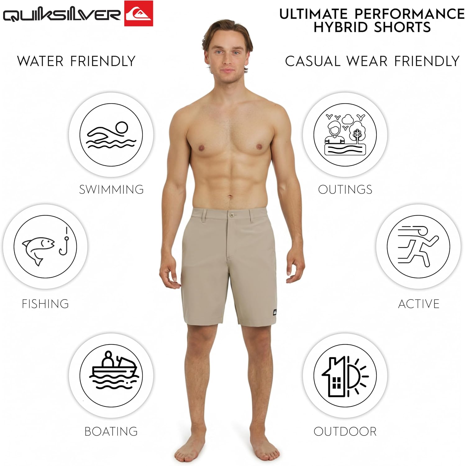Quiksilver Men's Regular Fit Fixed Waist Water Friendly Active Hybrid Shorts