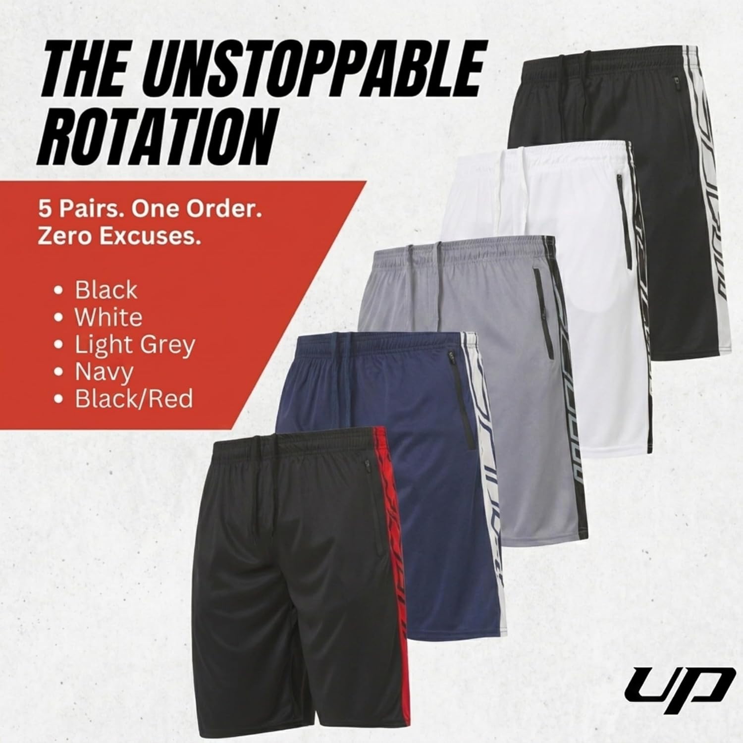 Ultra Performance Mens 5 Pack Athletic Running Shorts, Loose fit Basketball Gym Workout Shorts for Men with Zippered Pockets