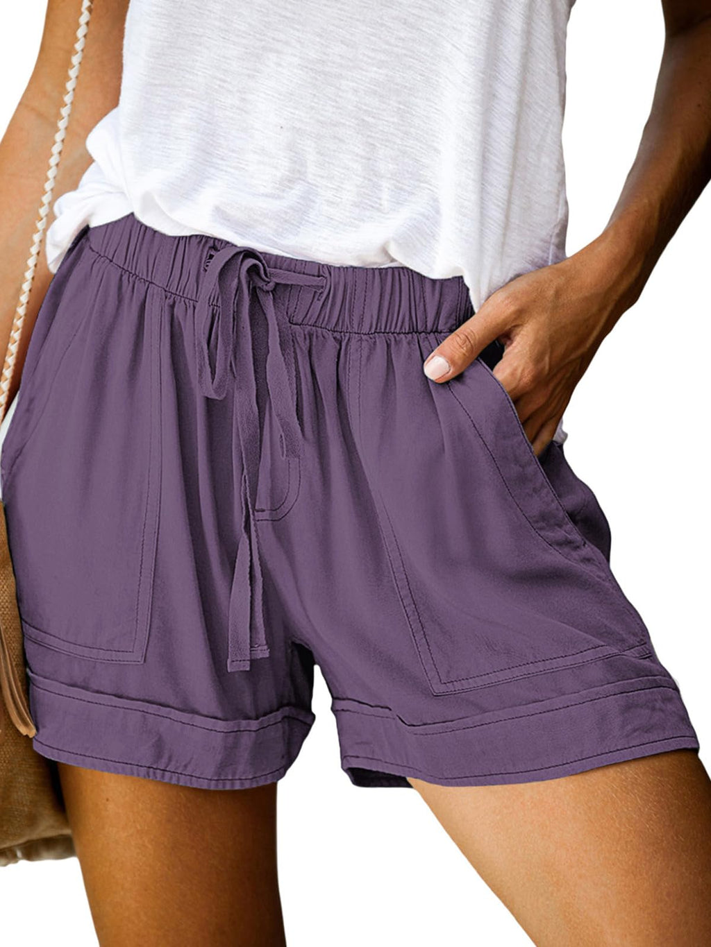 Wielsscca Womens Drawstring Shorts Summer Elastic Waist Casual Lightweight with Pockets