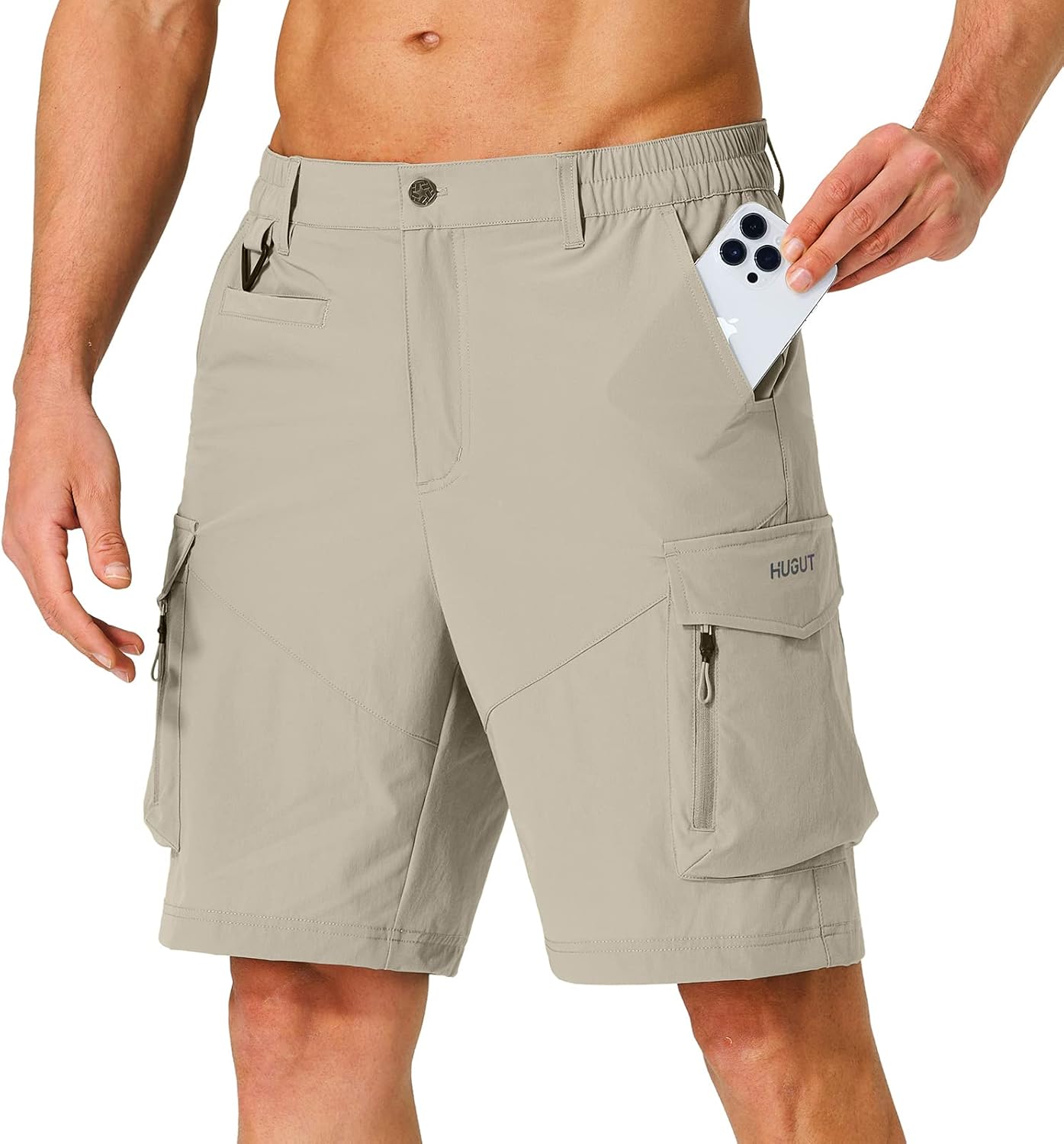 Hugut Men's Hiking Cargo Shorts Quick Dry Lightweight Travel Shorts with Multi Pockets for Fishing Camping Golf