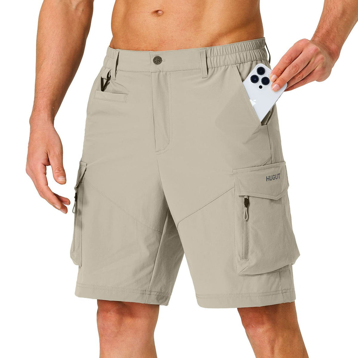 Hugut Men's Hiking Cargo Shorts Quick Dry Lightweight Travel Shorts with Multi Pockets for Fishing Camping Golf