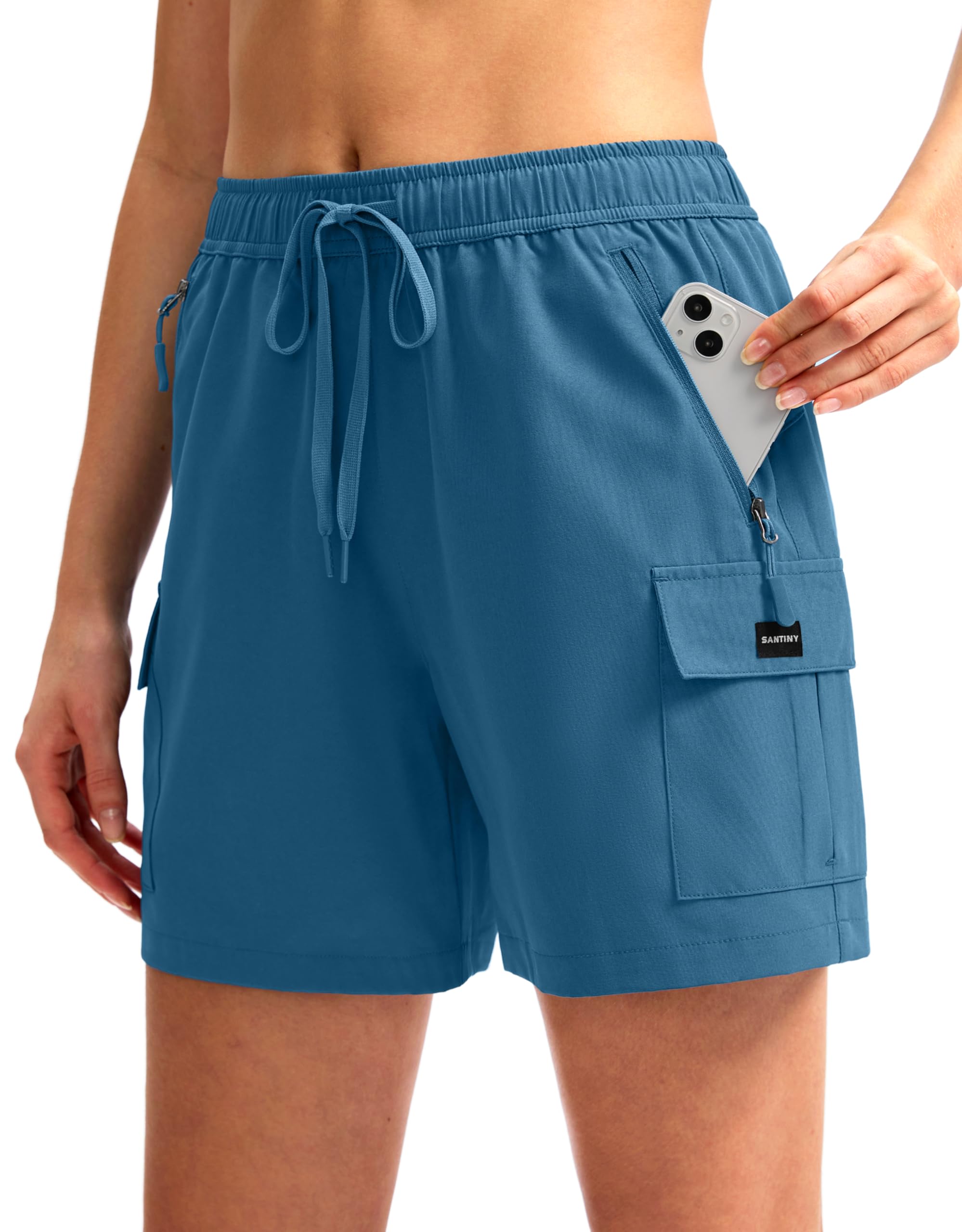 SANTINY Women's 5''/ 7''/9'' Hiking Cargo Shorts Quick Dry Lightweight Summer Shorts for Women Athletic Golf Zipper Pockets