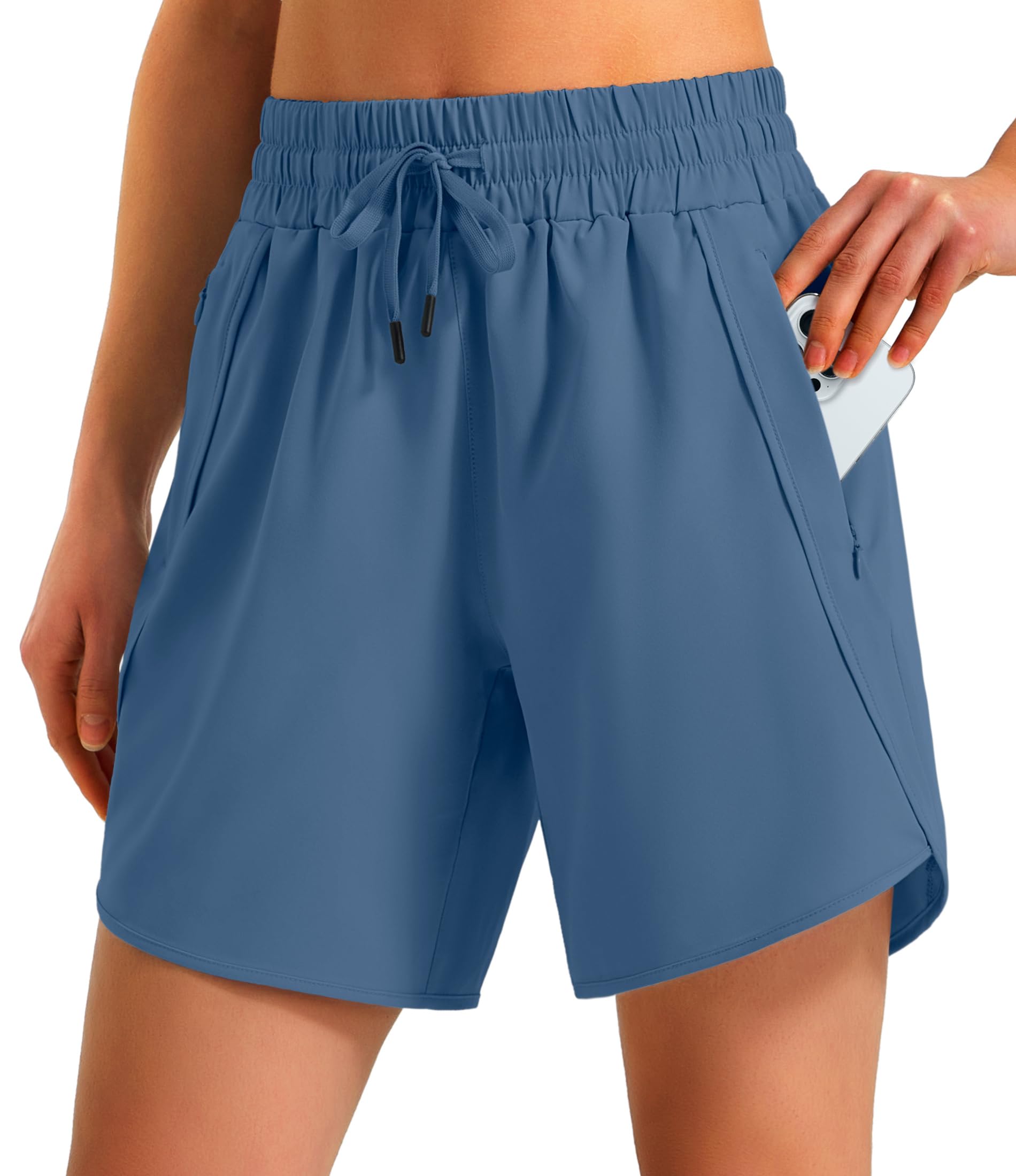 Ksmien Women's 5"/ 7" Athletic Running Shorts Quick Dry Lightweight Workout Gym Shorts with Zipper Pockets UPF 50+