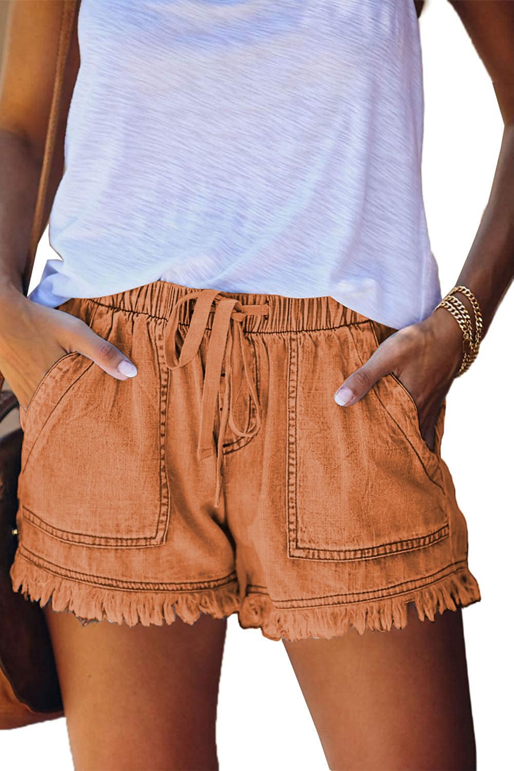 YOCUR Womens Lightweight Shorts Casual Baggy Trendy Hot Pants Elastic Waist Drawstring Comfy Shorts