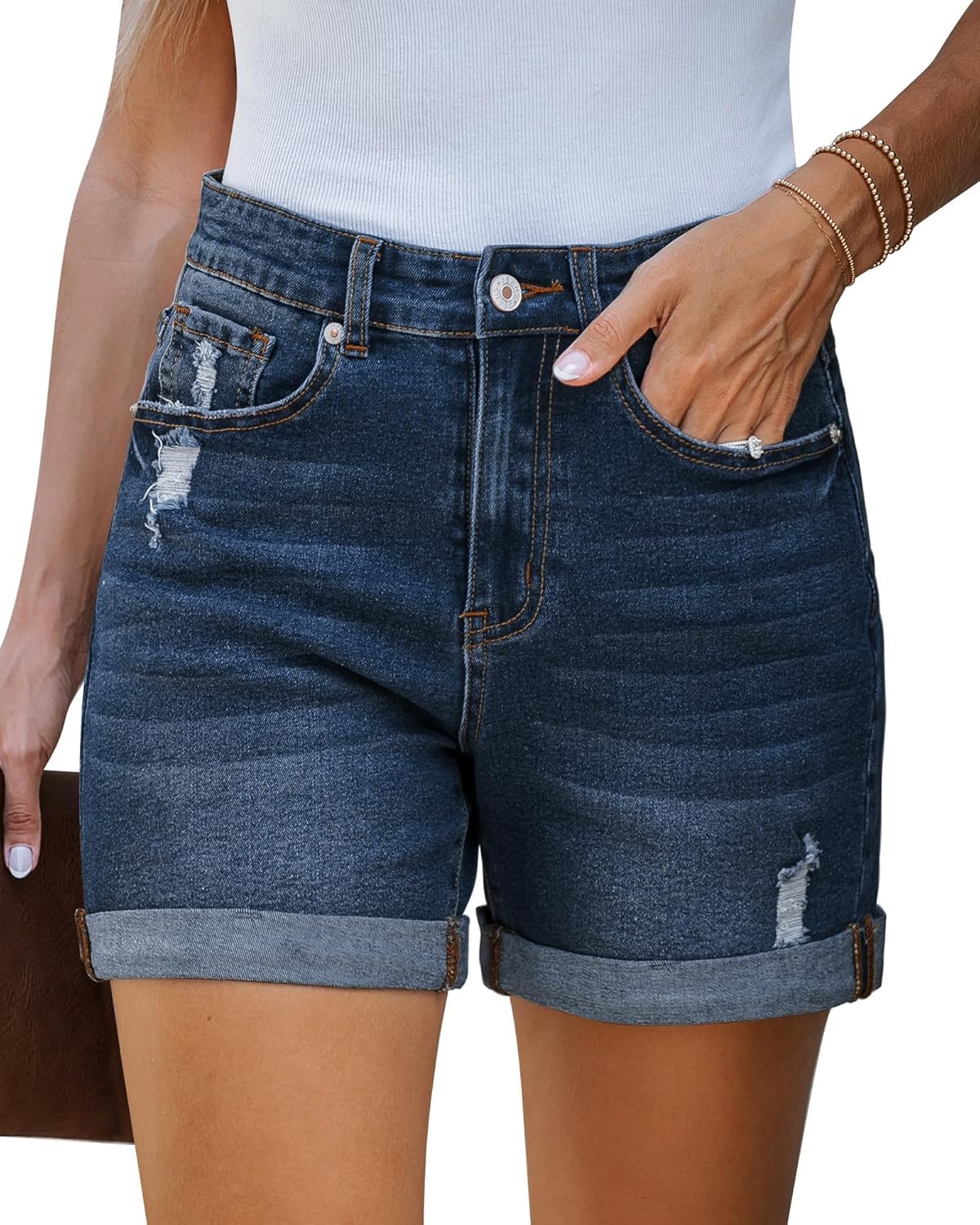 Women's Mid Rise Ripped Stretchy Jean Shorts Frayed Raw Hem Casual Denim Shorts 2026