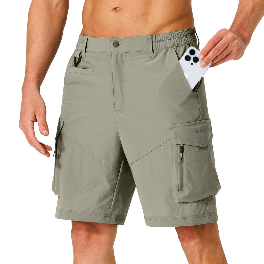 Hugut Men's Hiking Cargo Shorts Quick Dry Lightweight Travel Shorts with Multi Pockets for Fishing Camping Golf