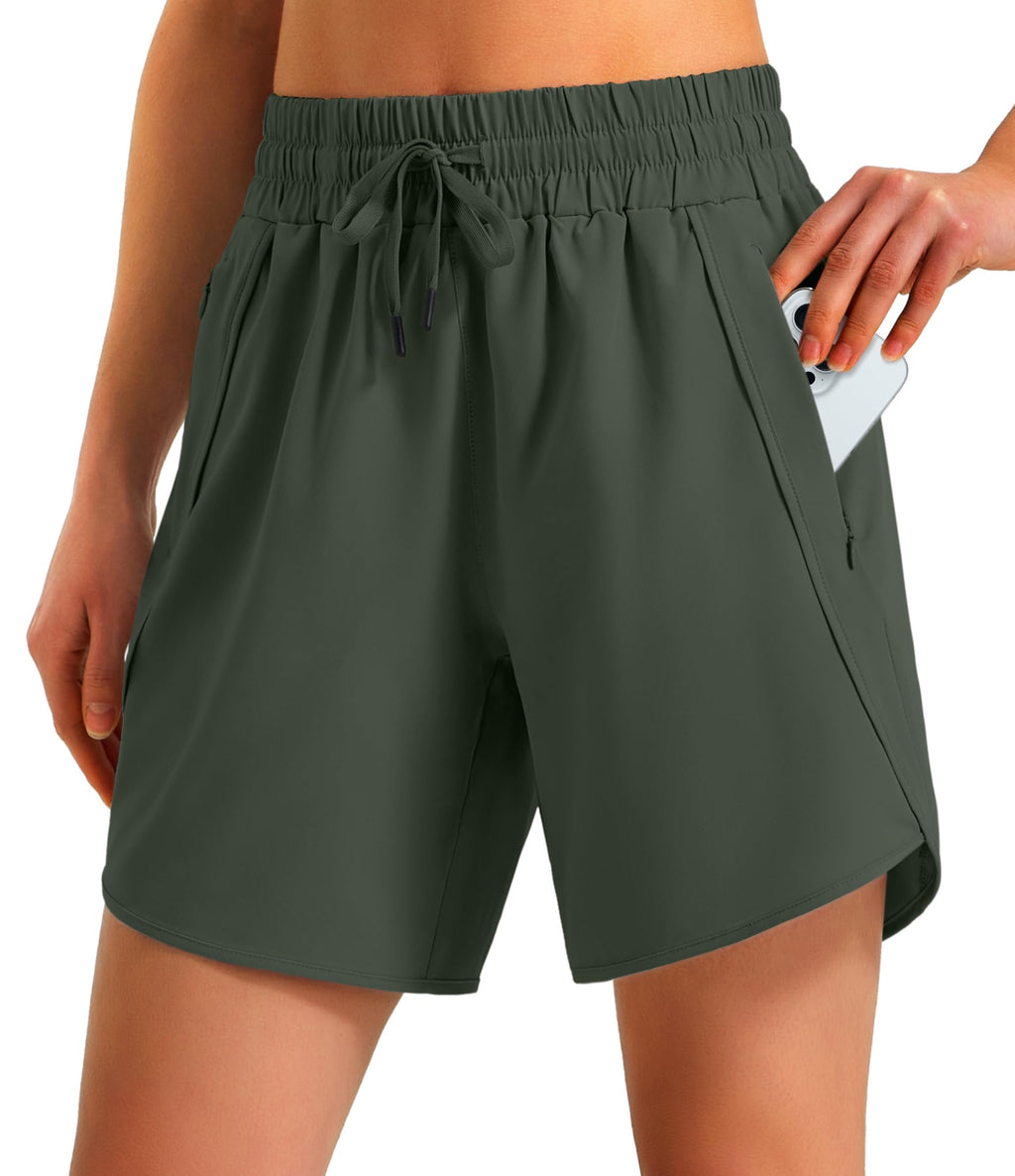 Ksmien Women's 5"/ 7" Athletic Running Shorts Quick Dry Lightweight Workout Gym Shorts with Zipper Pockets UPF 50+
