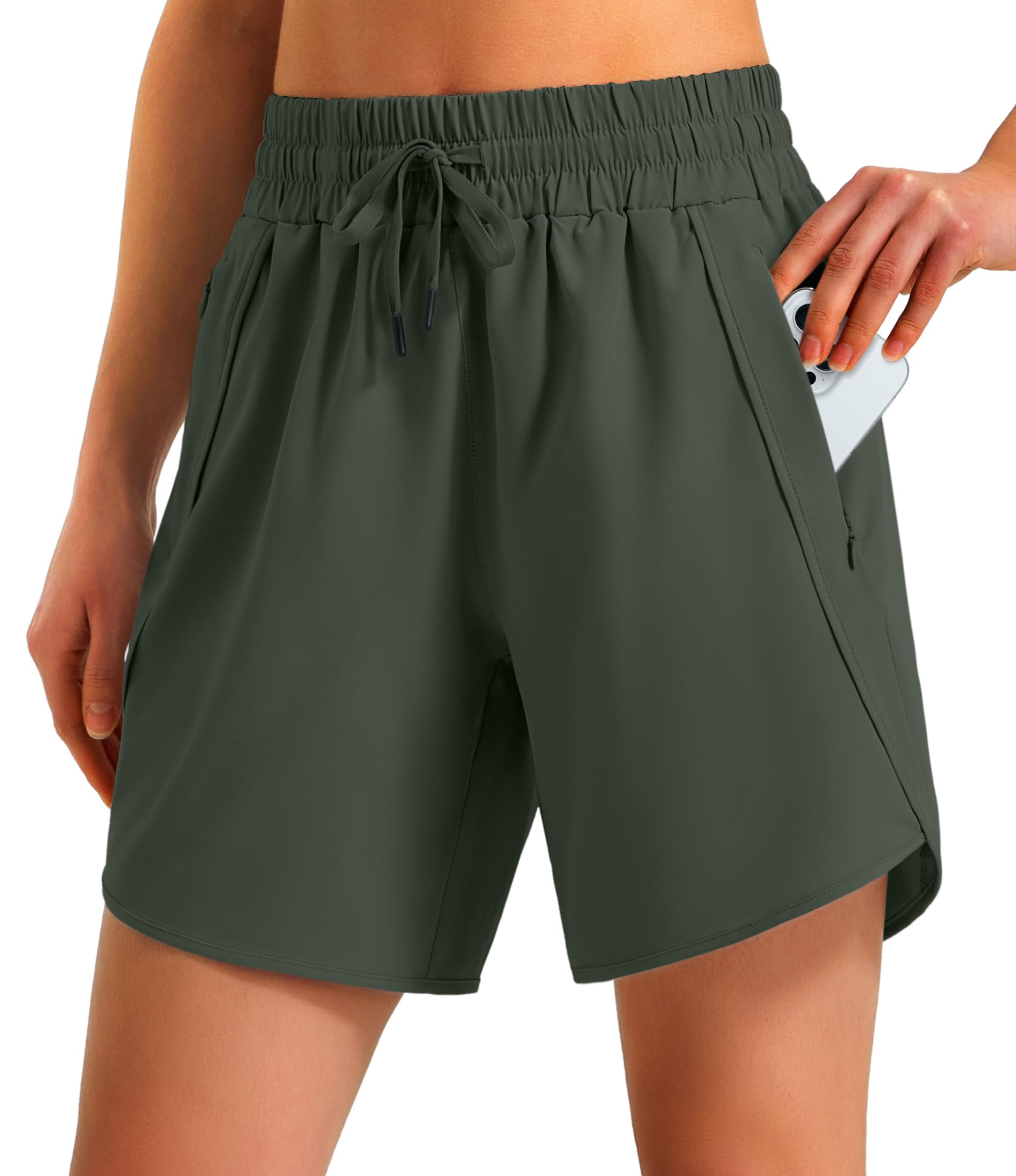 Ksmien Women's 5"/ 7" Athletic Running Shorts Quick Dry Lightweight Workout Gym Shorts with Zipper Pockets UPF 50+
