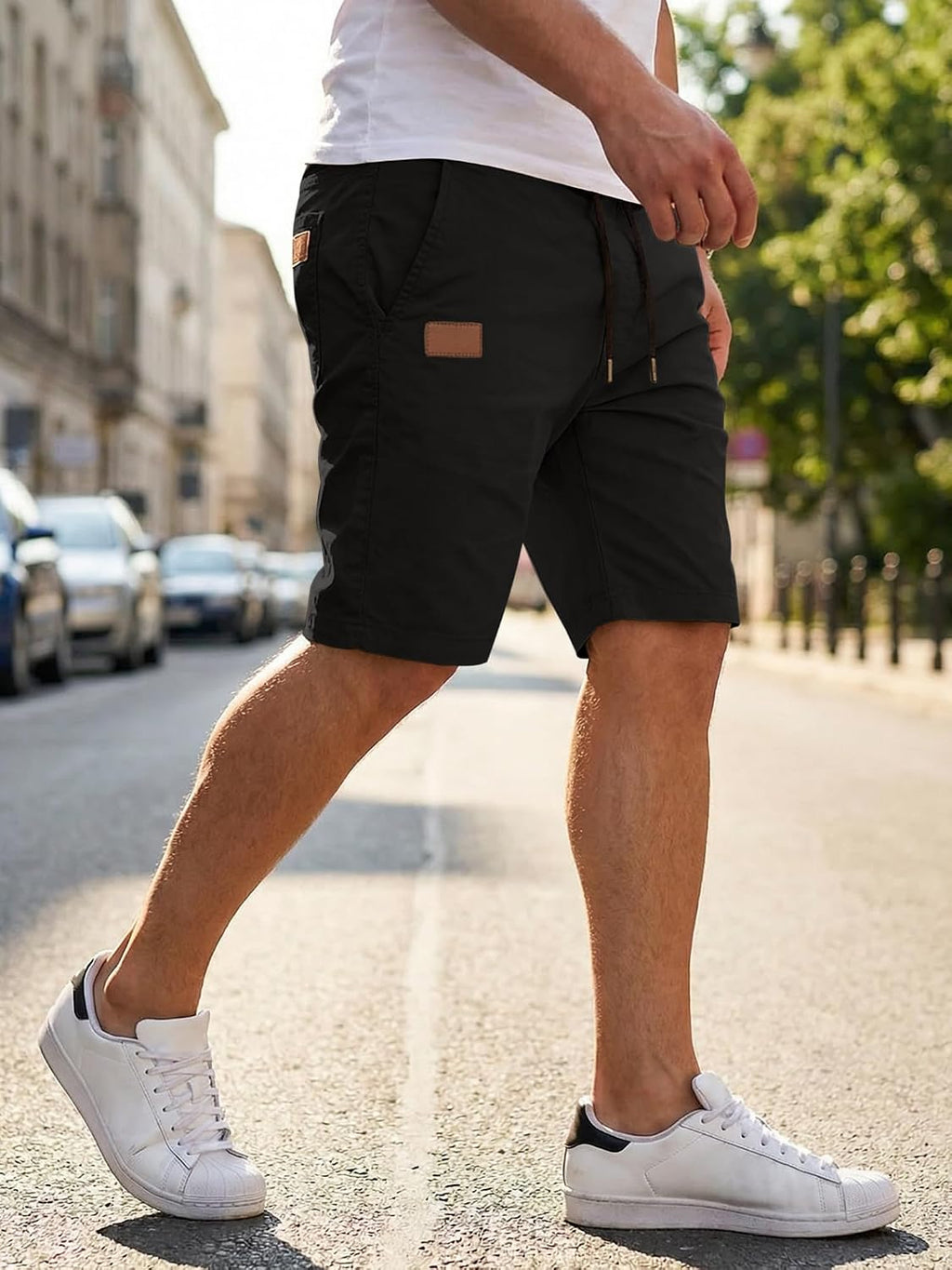 JMIERR Mens Cotton Stretch Shorts Casual Drawstring Twill Chino Shorts | Drawstring Waist, Phone Pockets, Golf, Summer Beach Cruise Outfits, Machine Wash