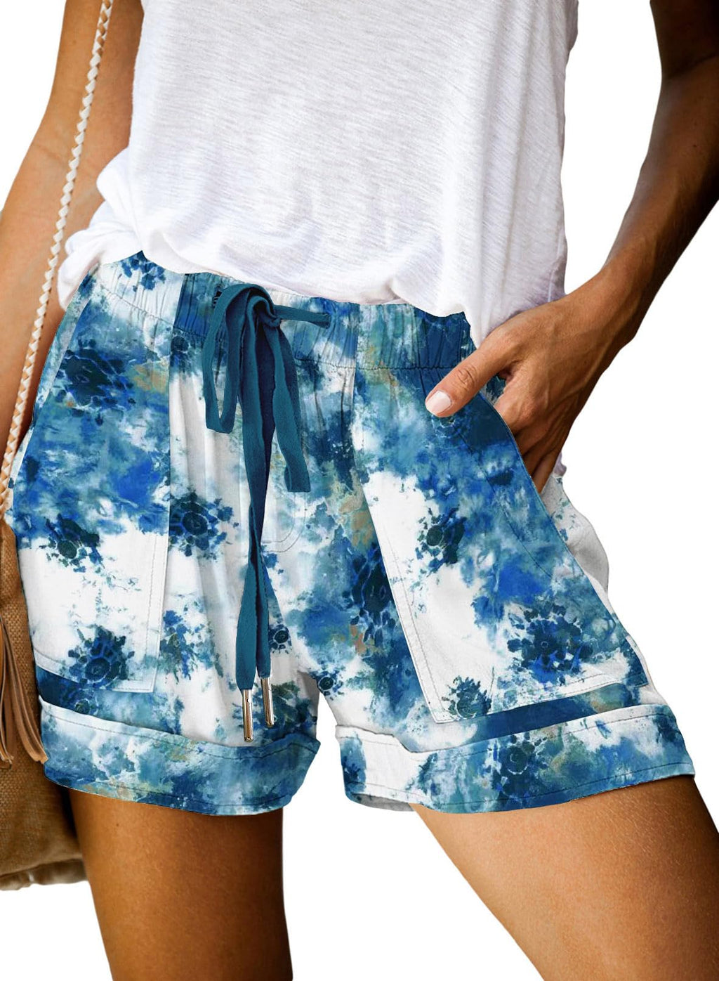 Wielsscca Womens Drawstring Shorts Summer Elastic Waist Casual Lightweight with Pockets