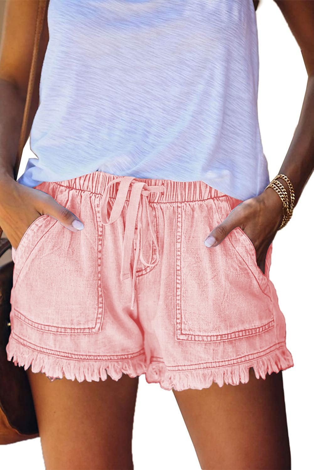 YOCUR Womens Lightweight Shorts Casual Baggy Trendy Hot Pants Elastic Waist Drawstring Comfy Shorts