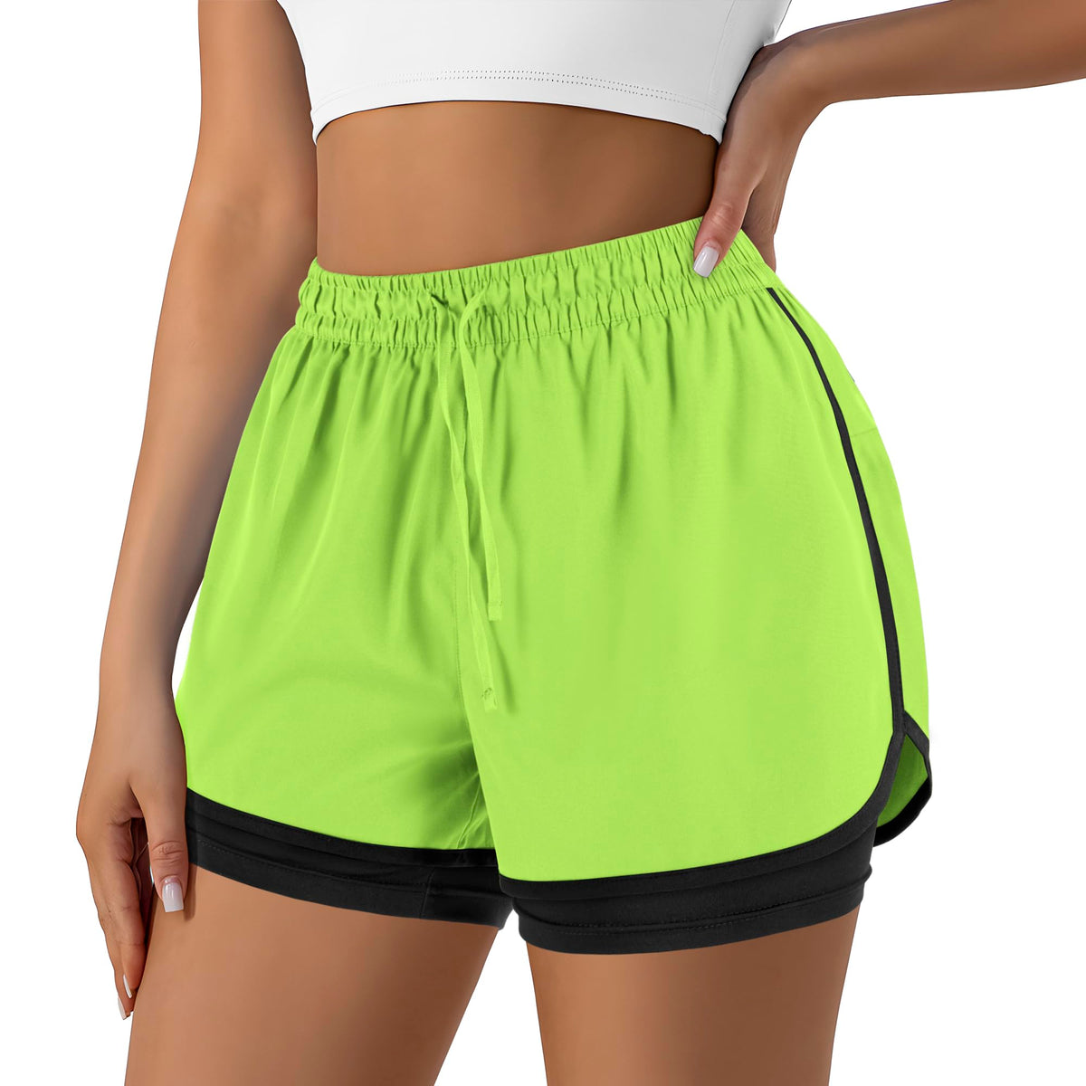 Yevrimow Women's 2 in 1 Running Shorts for Gym Yoga Workout Athletic Shorts High-Waisted Shorts with Liner Pockets