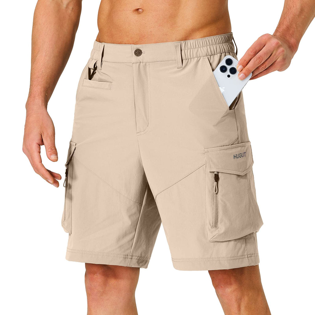 Hugut Men's Hiking Cargo Shorts Quick Dry Lightweight Travel Shorts with Multi Pockets for Fishing Camping Golf