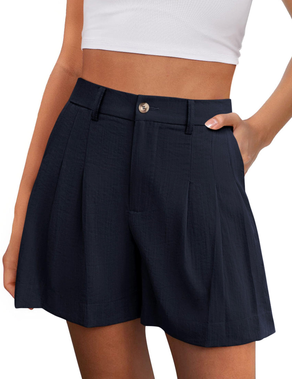 PRETTYGARDEN Womens Shorts Casual 2026 Summer Elastic High Waist Zipper Button Tailored Shorts Pleated Beach Vacation Clothes