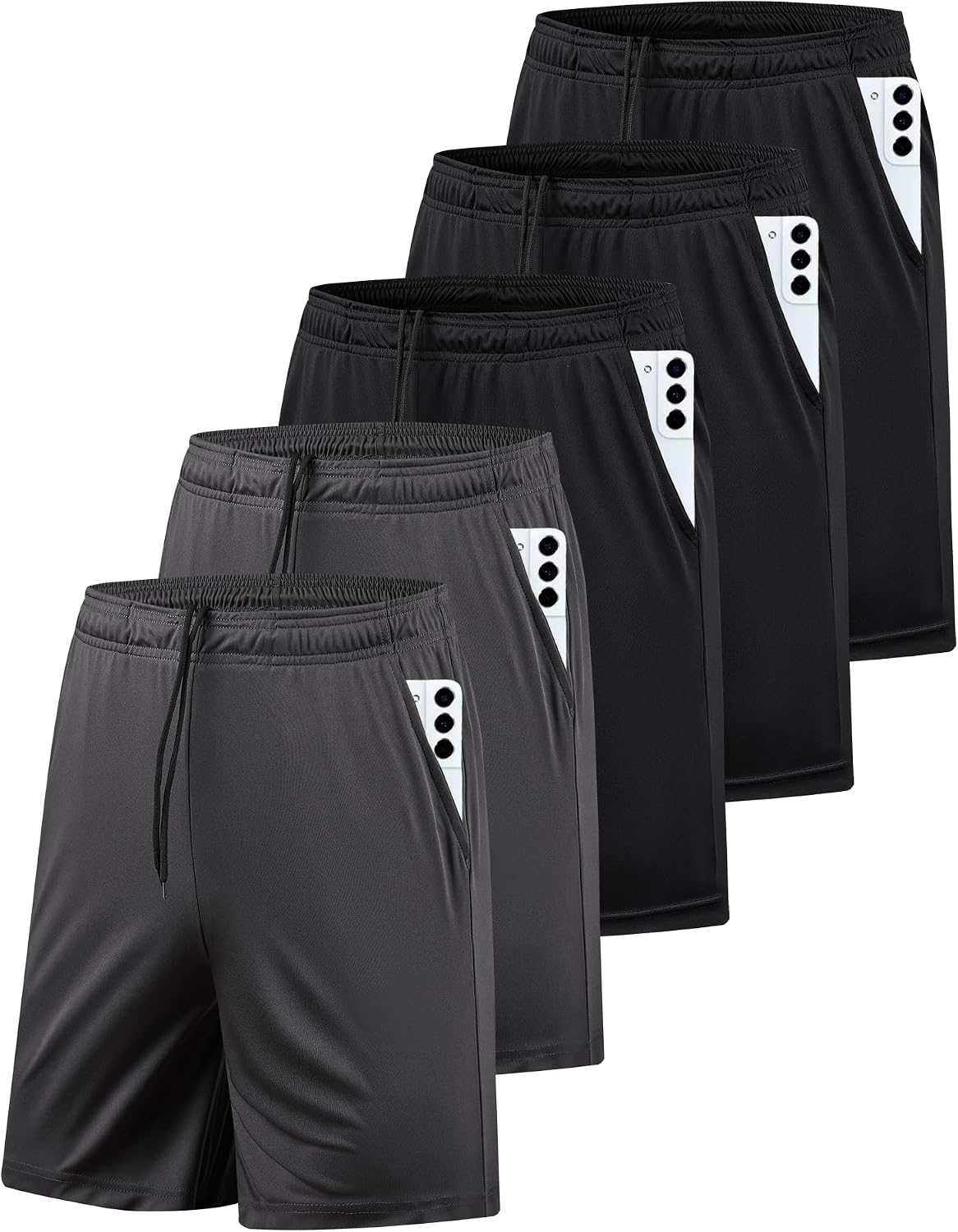 AKAWOOKO 5 Pack Men's Athletic Gym Shorts with Pockets Quick Dry Activewear Workout Running Shorts for Men