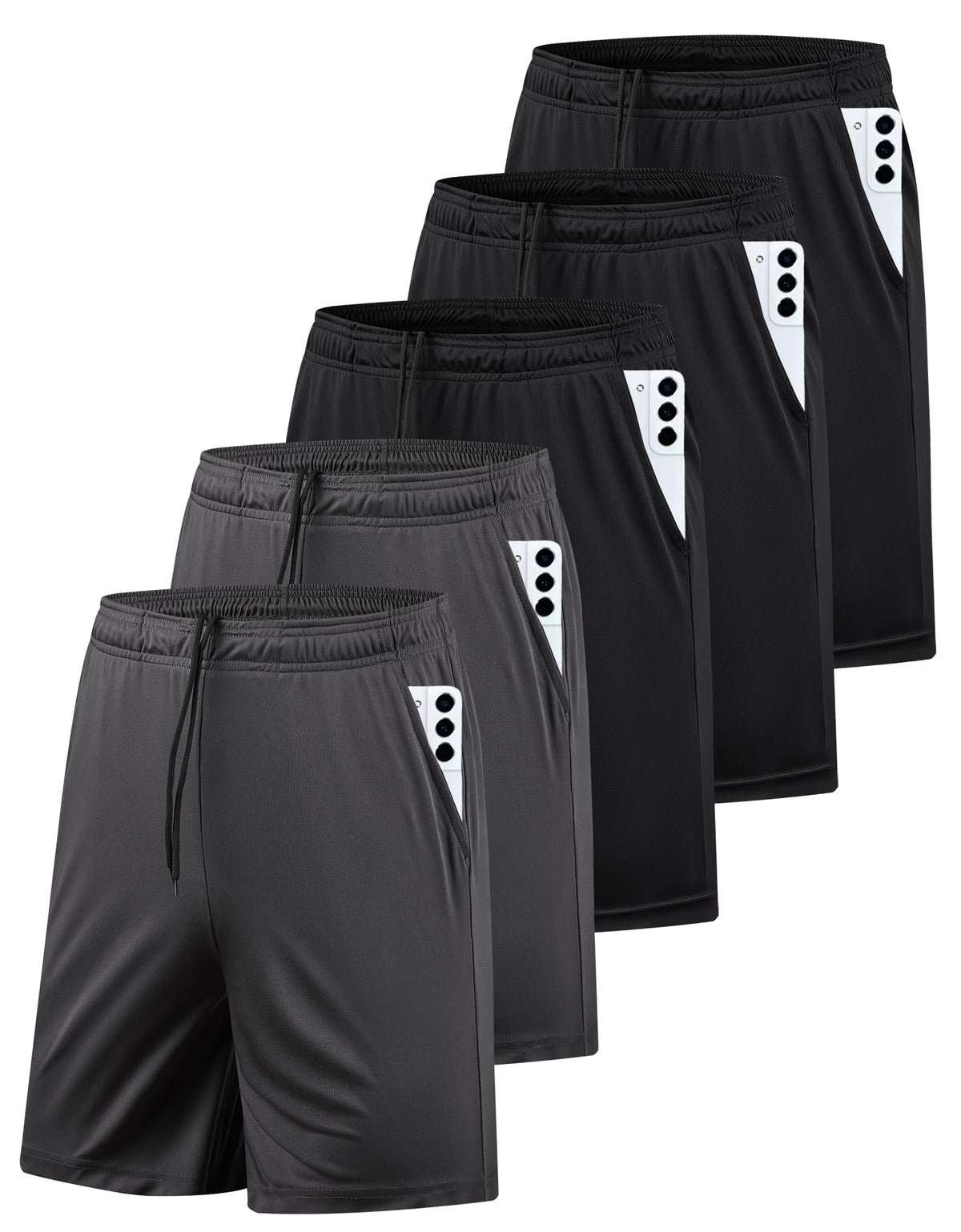 AKAWOOKO 5 Pack Men's Athletic Gym Shorts with Pockets Quick Dry Activewear Workout Running Shorts for Men