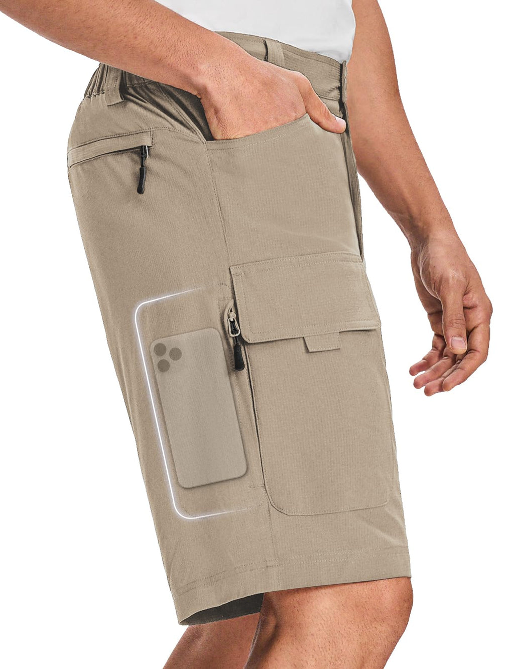 Moosehill Men’s Hiking Shorts Stretch Quick Dry Anti-Chafe 10" | Lightweight, 6 Pockets, Water Resistant, Flex Waist Zipper Phone Pocket, ideal for Summer Hikers Fisher, Trail to Town