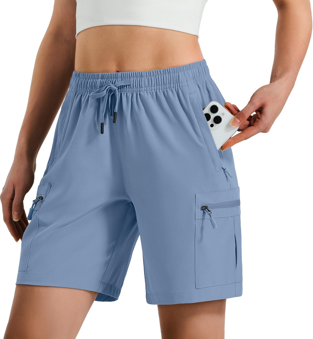 Hugut Women's Lightweight Hiking Cargo Shorts Quick Dry Athletic Shorts Camping Travel Golf Zipper Pockets Water Resistant