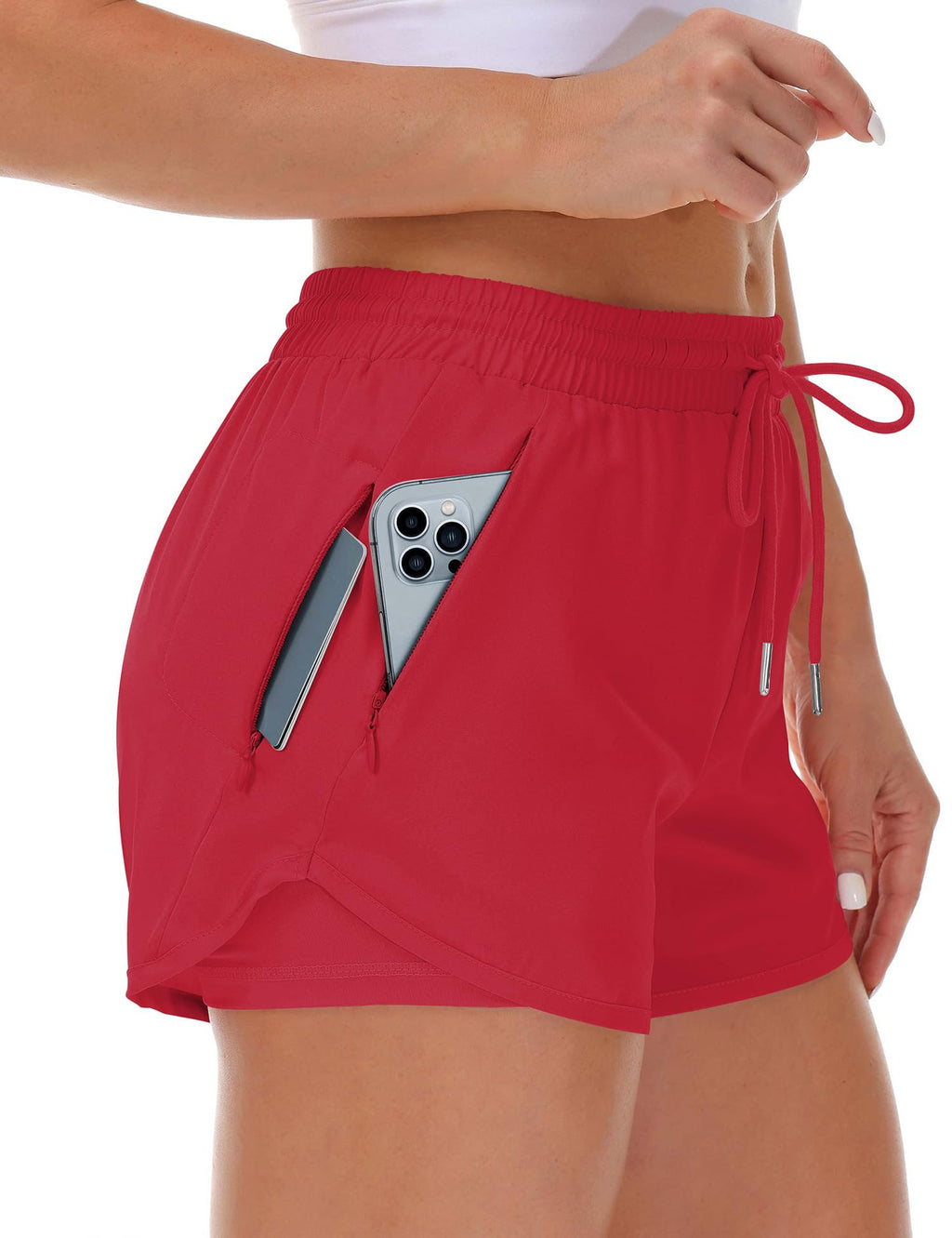 Mancreda Women's Running Shorts with Liner 3 Zipper Pockets Elastic Workout Athletic Gym Yoga Shorts