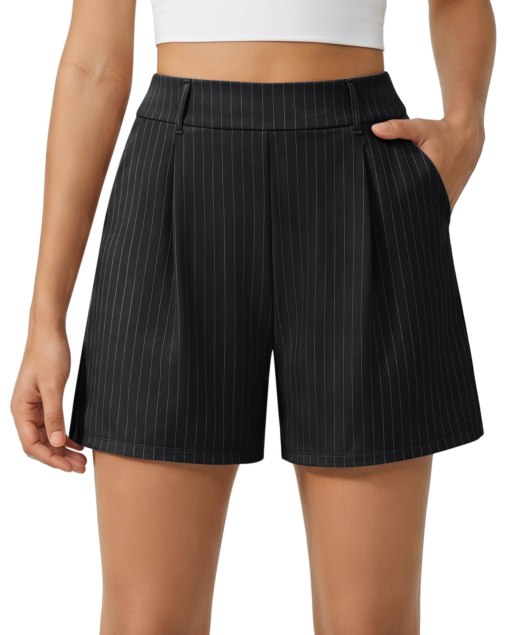 G4Free EverGoing Dressy Casual Shorts for Women 4" High Waisted Summer Lounge Pleated Shorts with Pockets